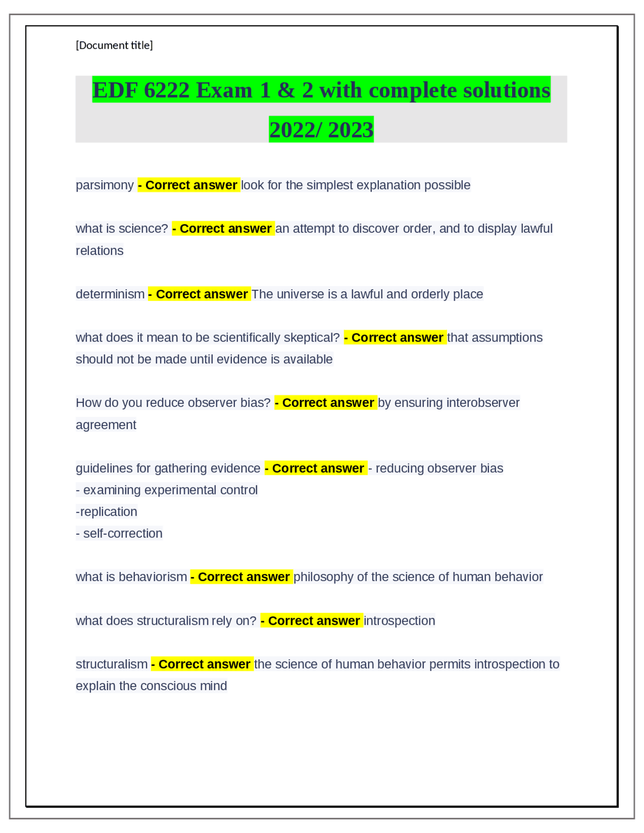 EDF 6222 Exam 1 & 2 with complete solutions 2022/ 2023 | Exams Nursing ...
