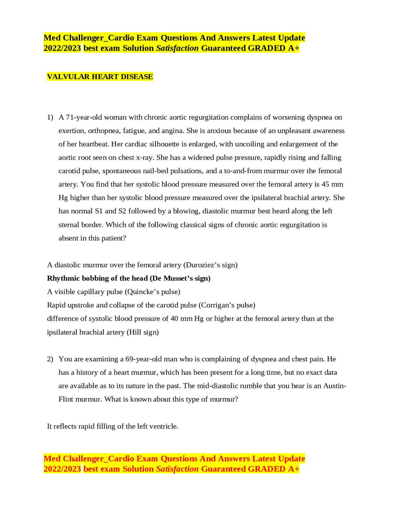 Med Challenger_Cardio Exam Questions And Answers best exam Solution ...