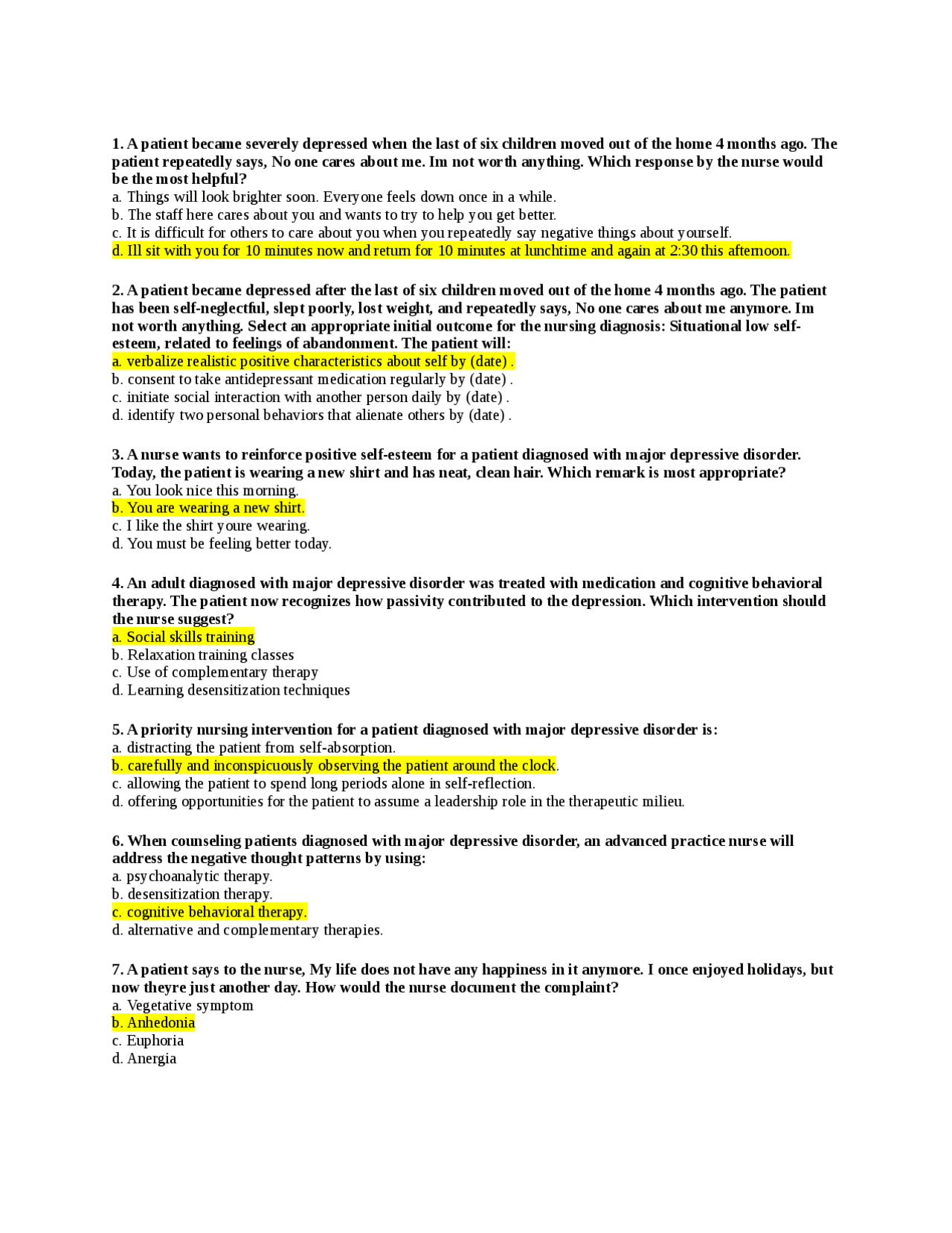 Mental Health Exam 4 Quizlet 2023 Exams Nursing Docsity