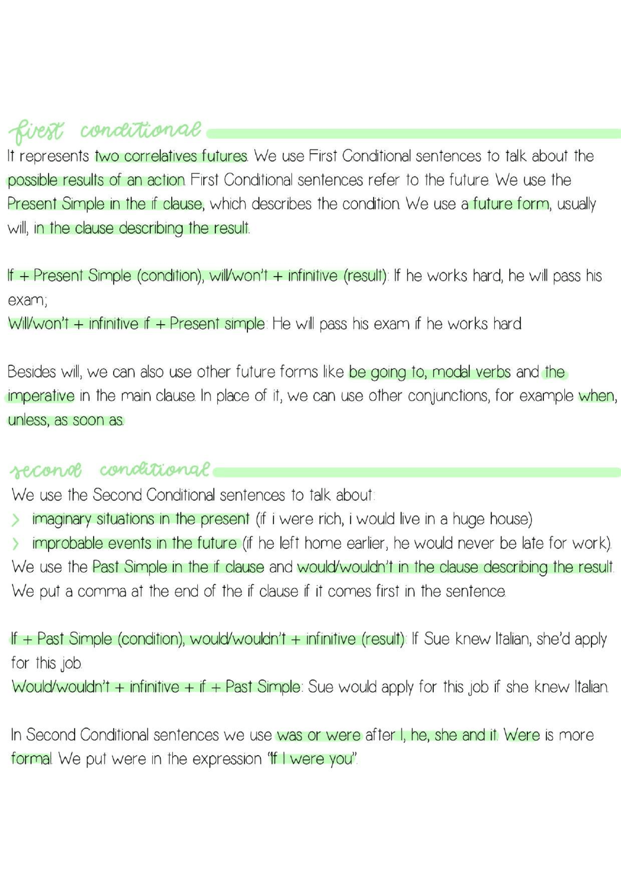 Grammar rules: first and second conditional | Appunti di Inglese | Docsity