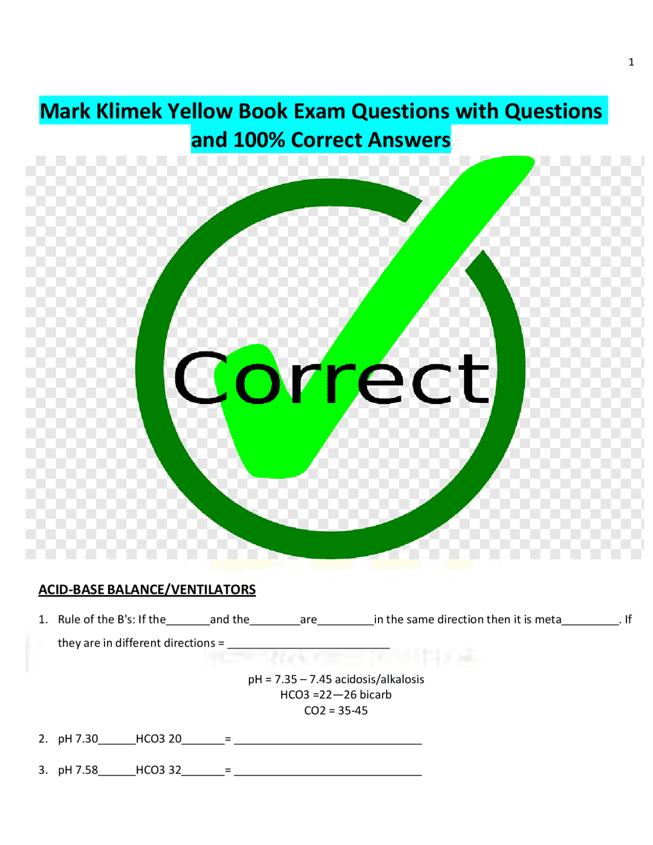 Mark Klimek Yellow Book Exam Questions with Questions and 100% Correct ...