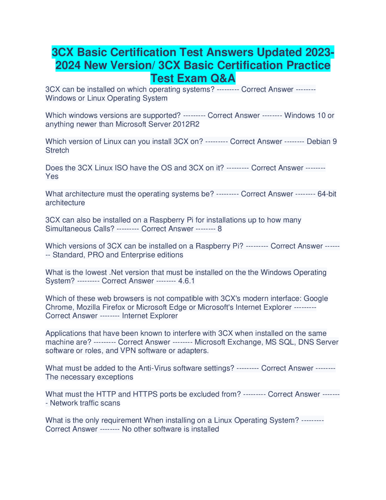 3CX Basic Certification Test Answers Updated 2023 2024 New Version 3CX Basic Certification Test Answers Updated 2023 2024 New Version