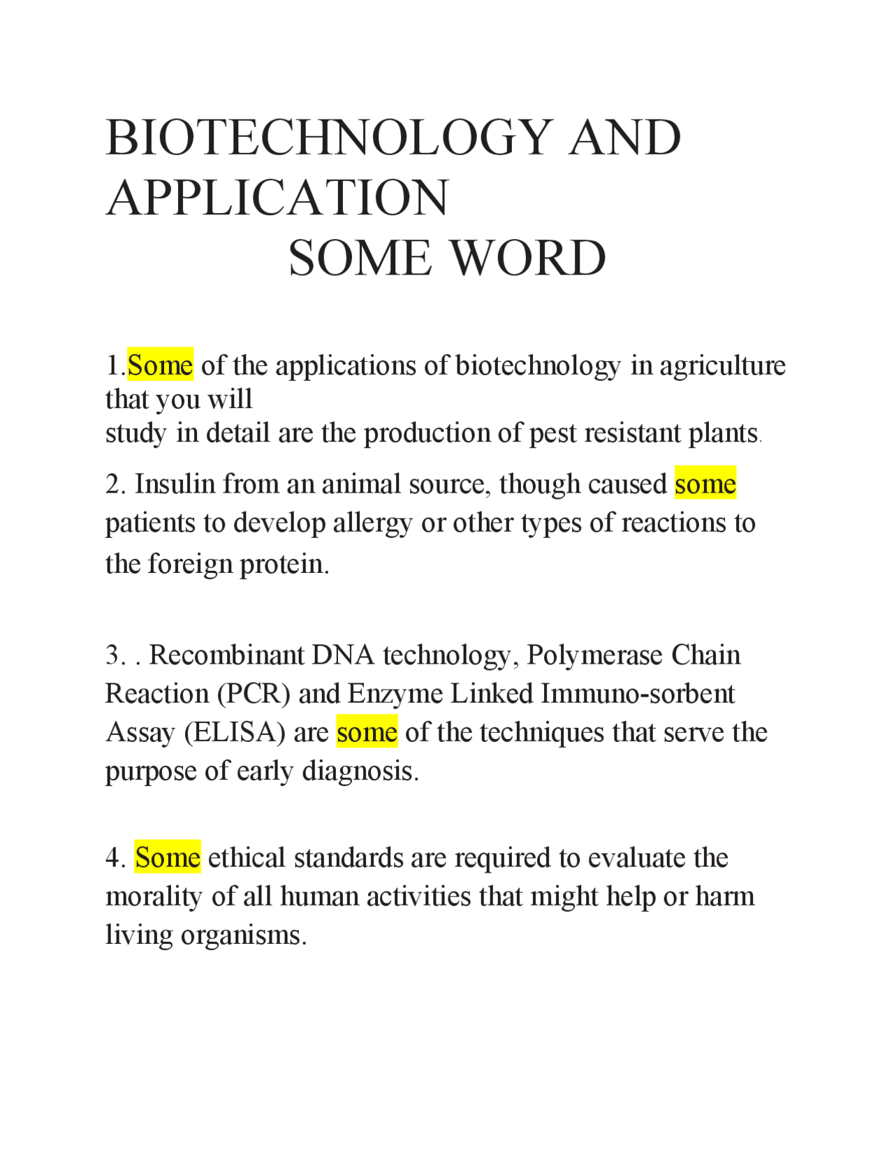 BIOTECHNOLOGY AND ITS APPLICATION | Summaries Biology | Docsity