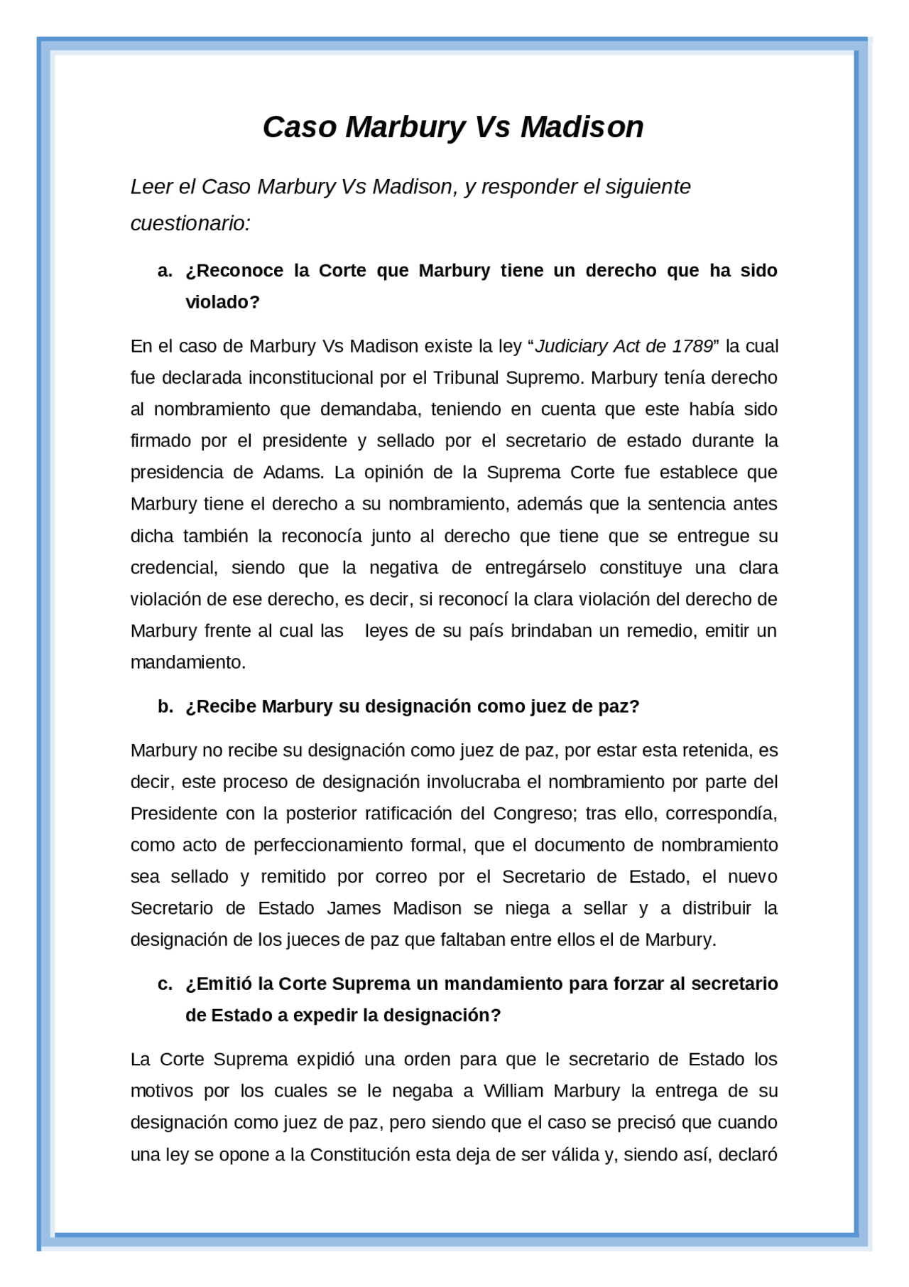 Caso Marbury vs. Madison | Apuntes de Derecho Constitucional | Docsity