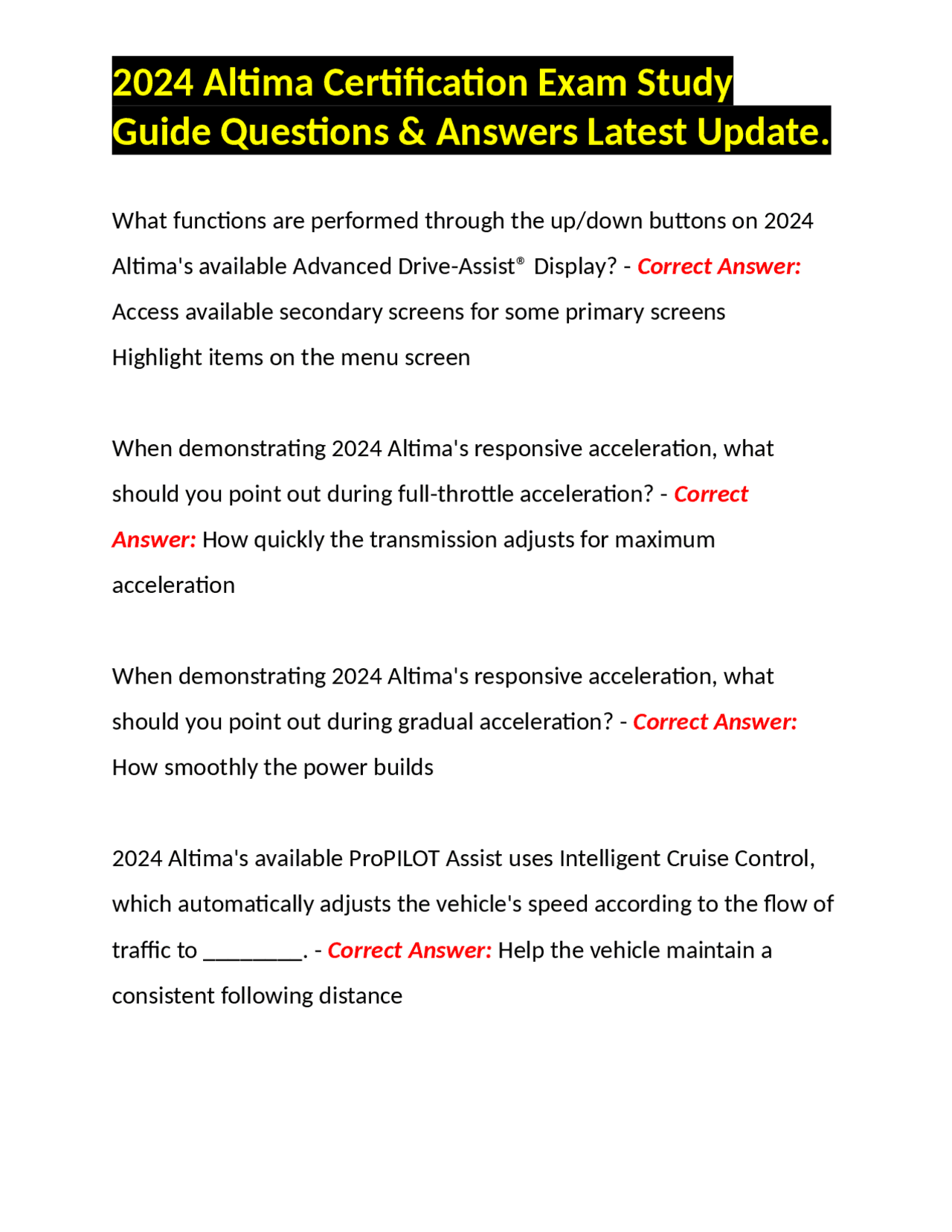 2025 Altima Certification Quizlet 2025