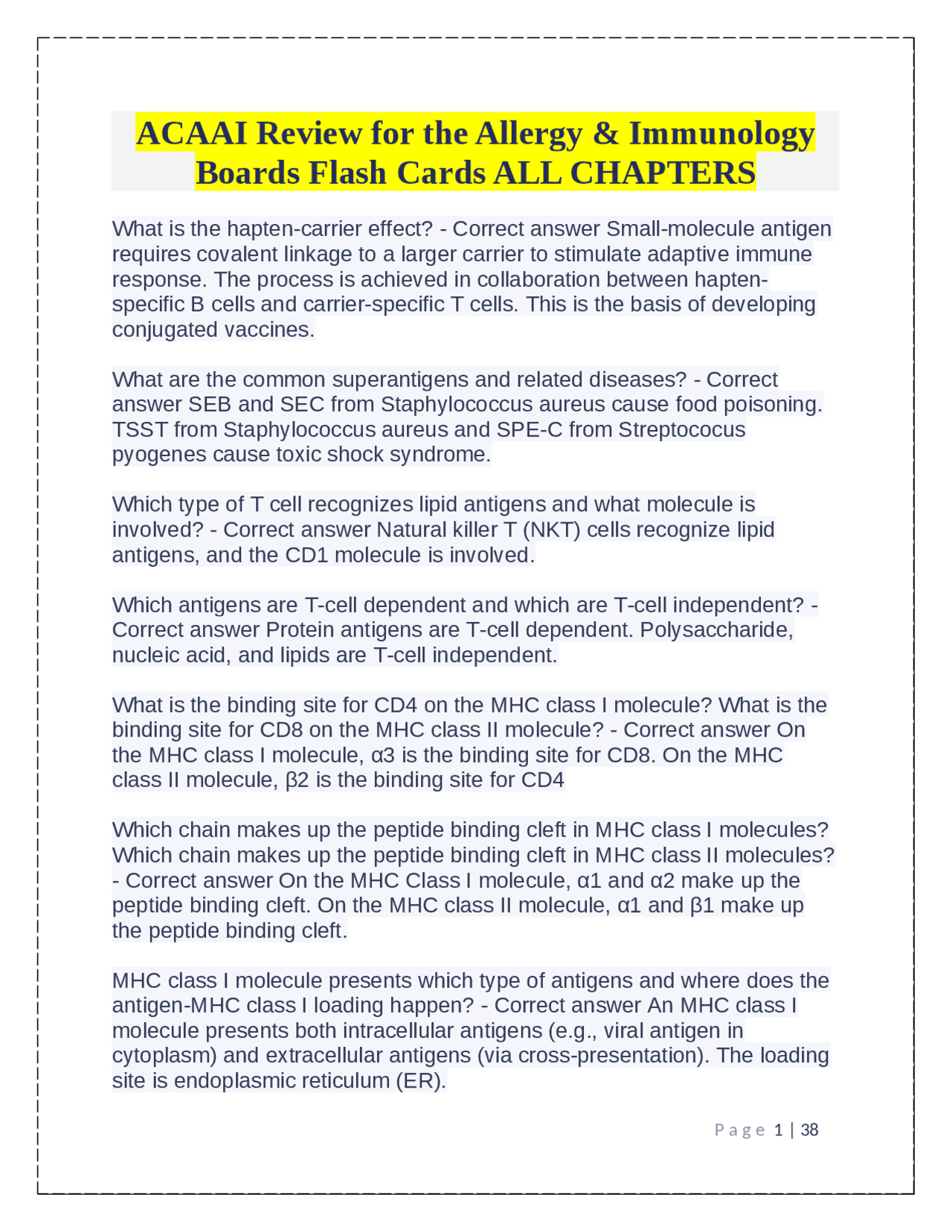 ACAAI Review for the Allergy & Immunology Boards Flash Cards ALL