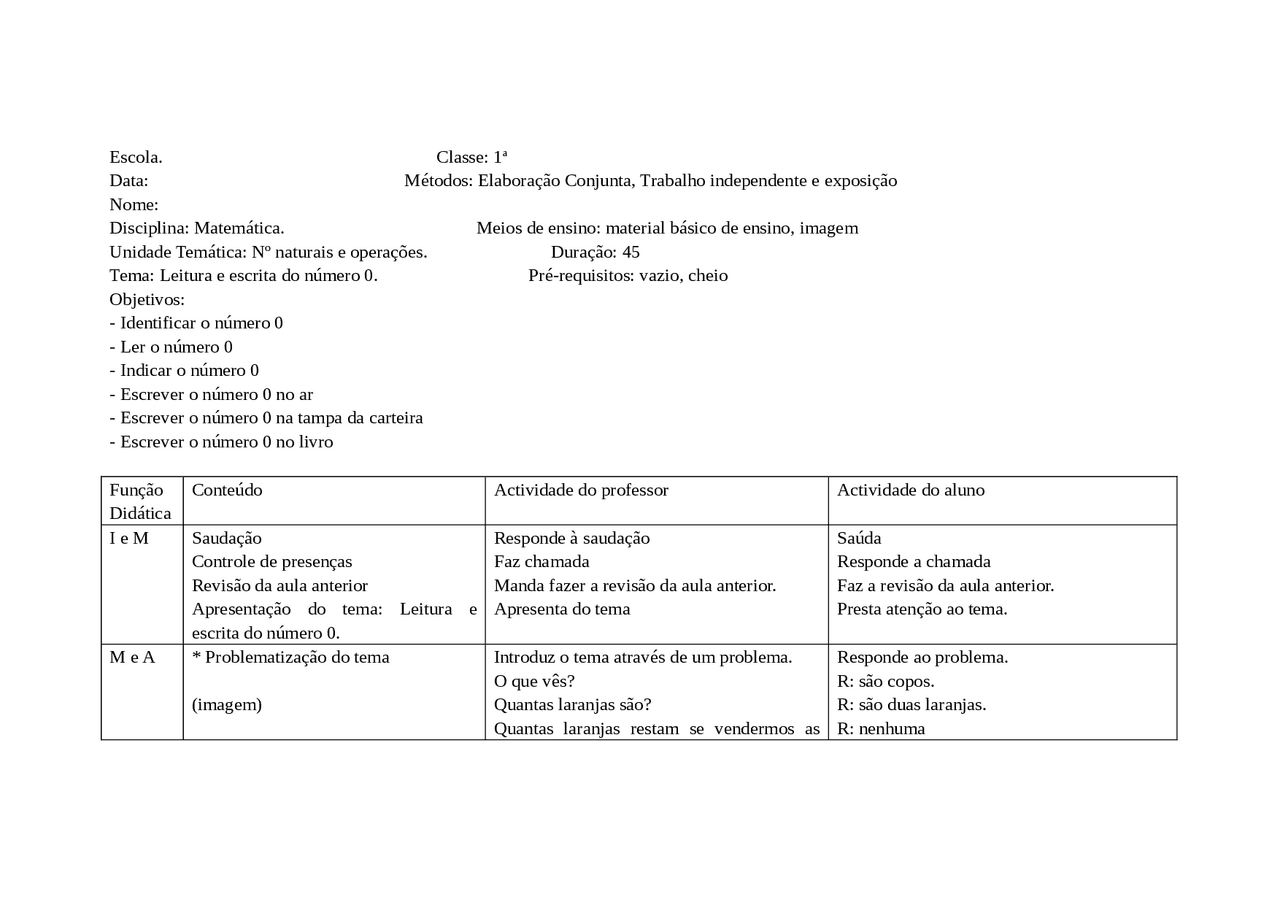 Plano de Aula - Matemática | Trabalhos Planejamento e Gestão da ...