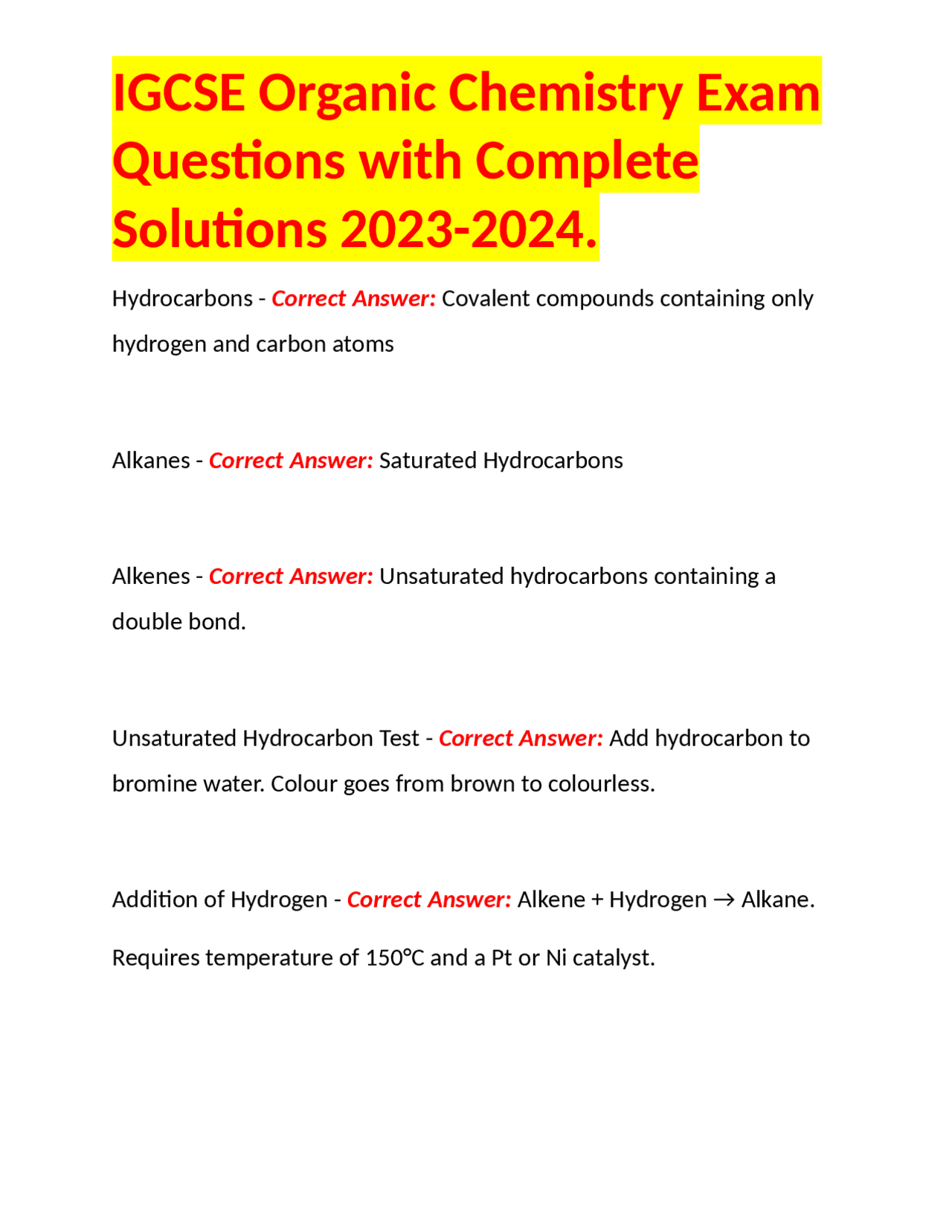IGCSE Organic Chemistry Exam Questions with Complete Solutions 2023 ...
