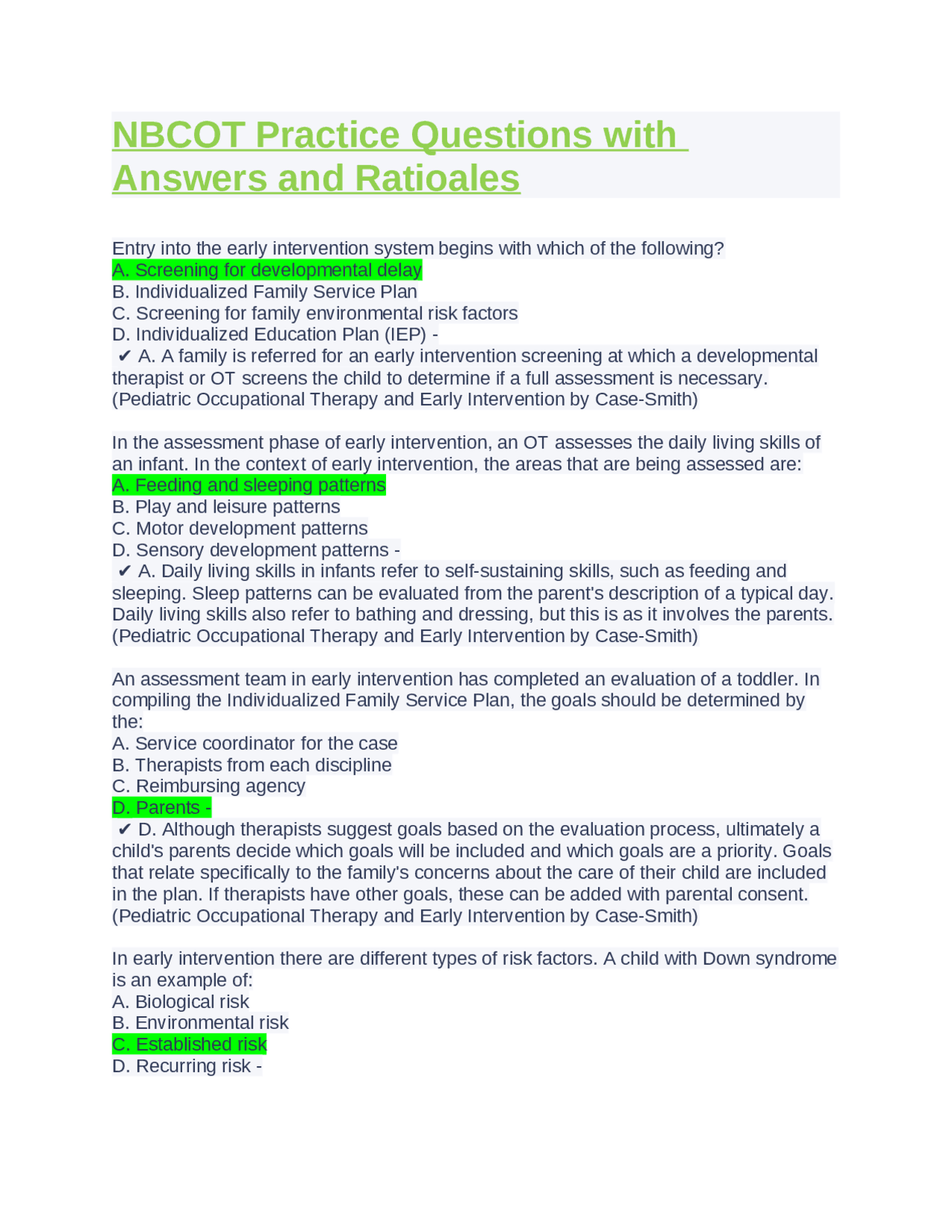 Nbcot Question Examples NBCOT Practice Questions with Answers and Ratioales | Exams Nursing ...