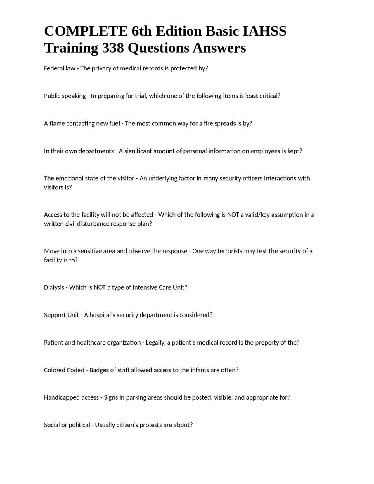 COMPLETE 6th Edition Basic IAHSS Training 338 Questions Answers docx