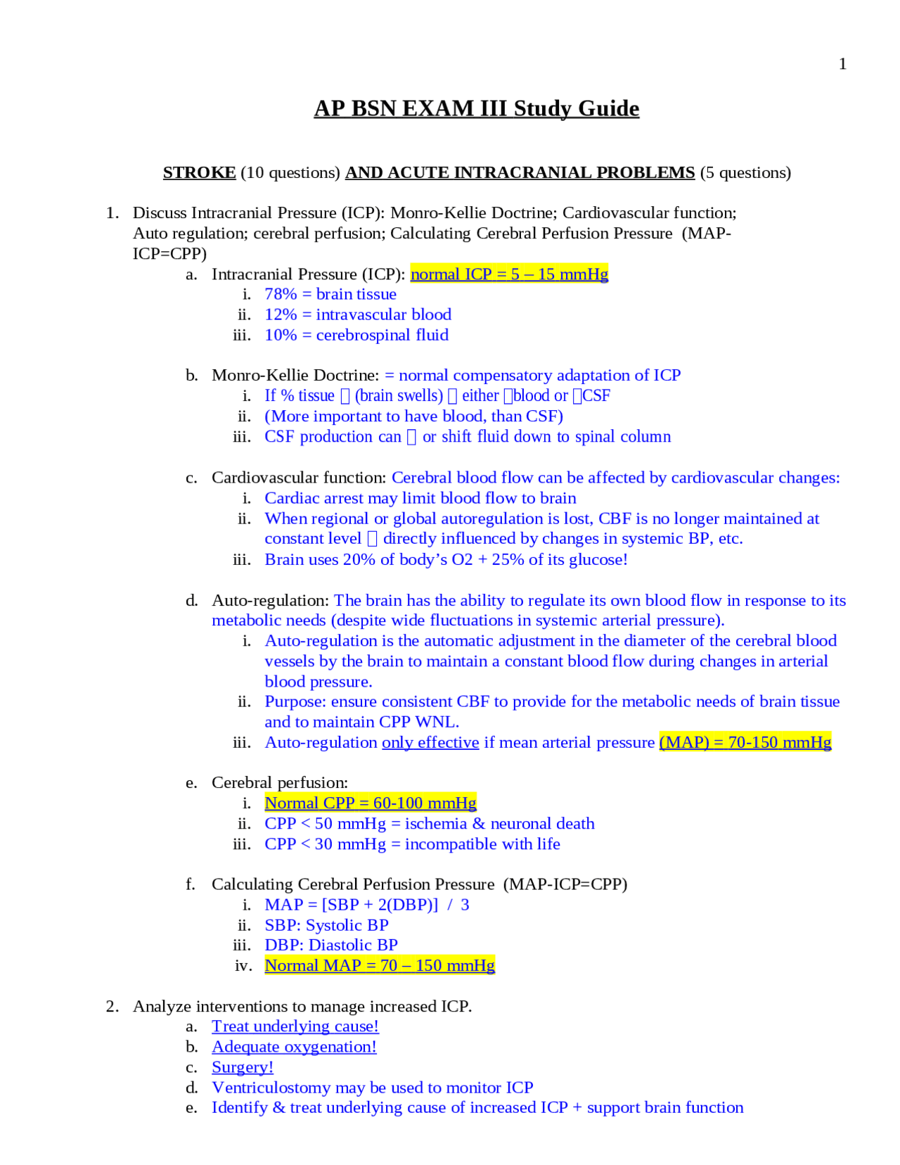 Bsn Test Example AP BSN EXAM III Study Guide Updated | Exams Nursing | Docsity