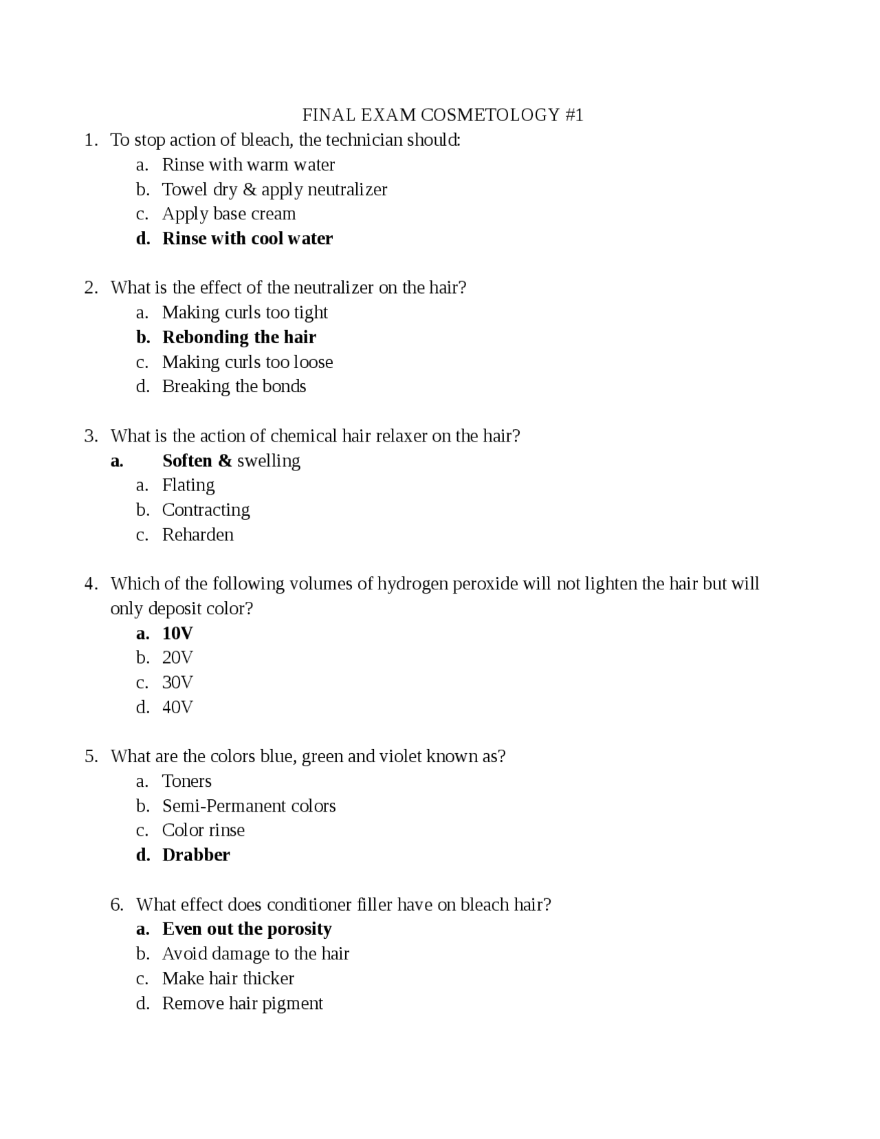 COSMETOLOGY Final Exam Questions and Answers 2023 | Exams Cosmetology ...