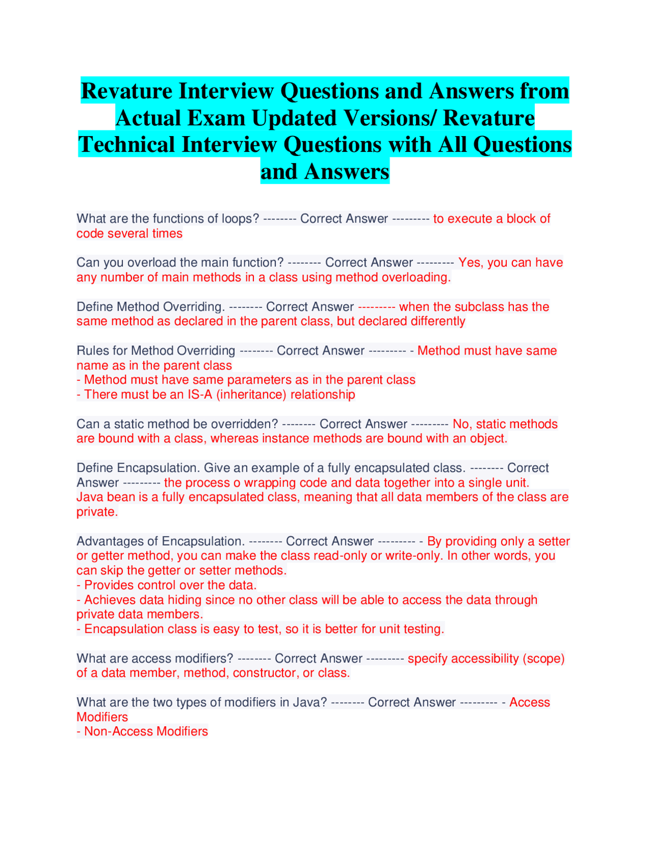 Revature Interview Questions and Answers from Actual Exam Updated ...