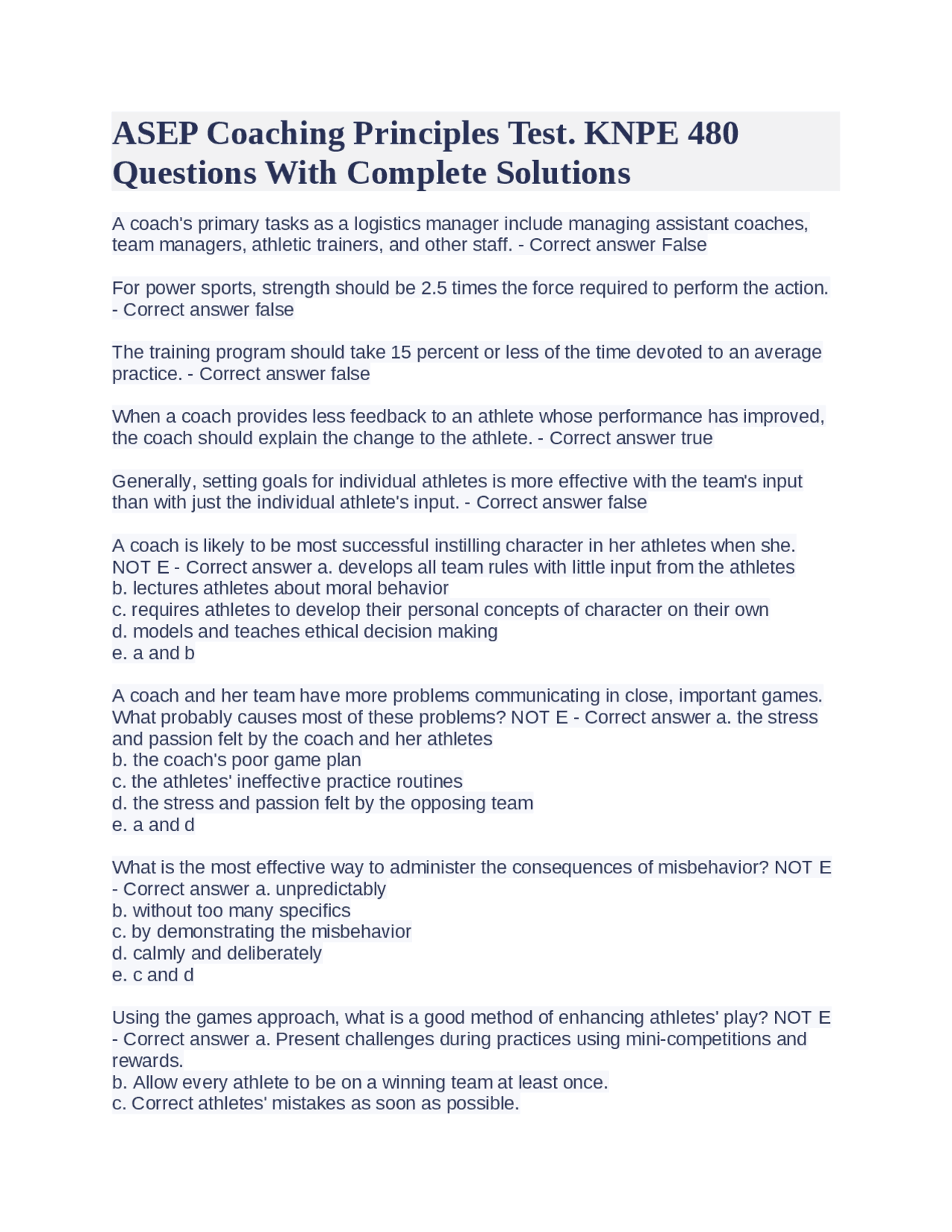 ASEP Coaching Principles Test KNPE 480 Questions With Complete ASEP Coaching Principles Test KNPE 480 Questions With Complete