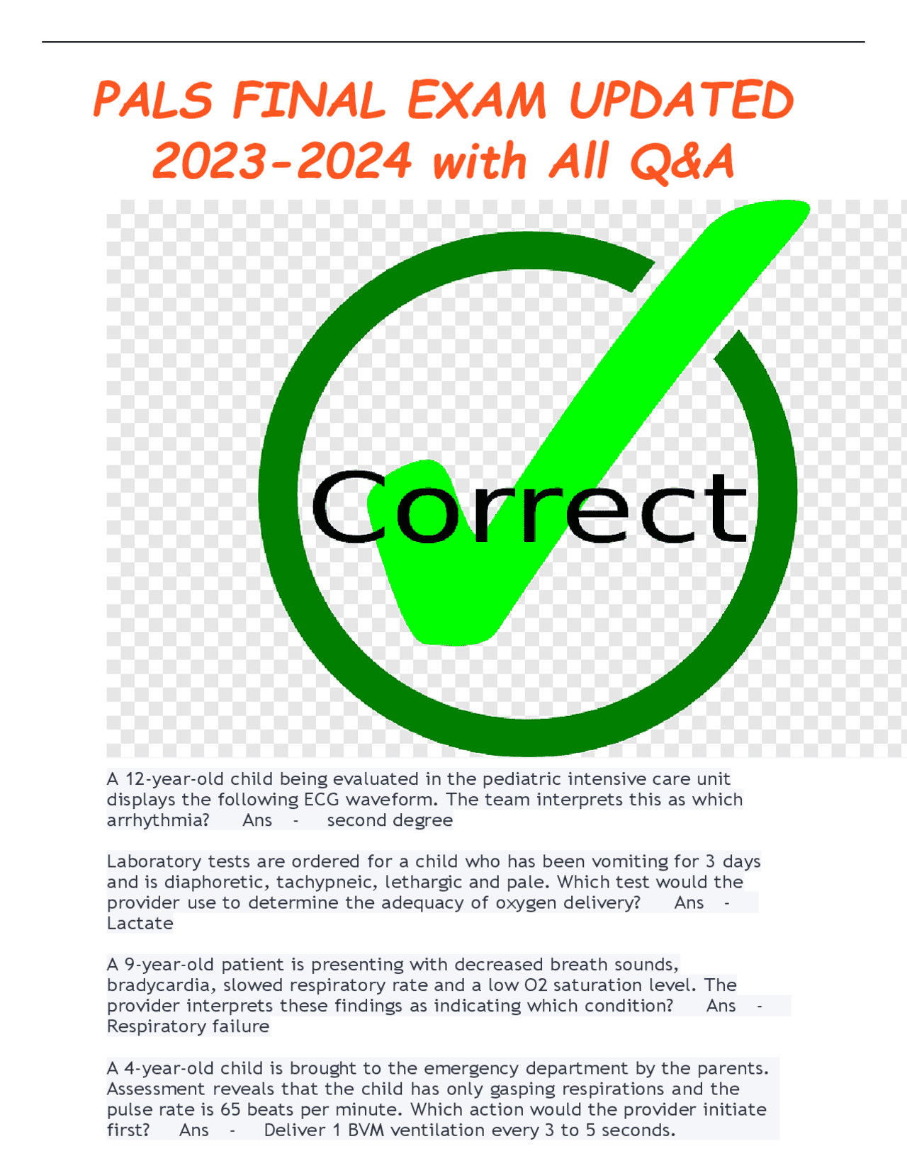 Pals 2022 Final Exam Questions And Answers Exams Nursing Docsity Pals 2022 Final Exam Questions And Answers Exams Nursing Docsity