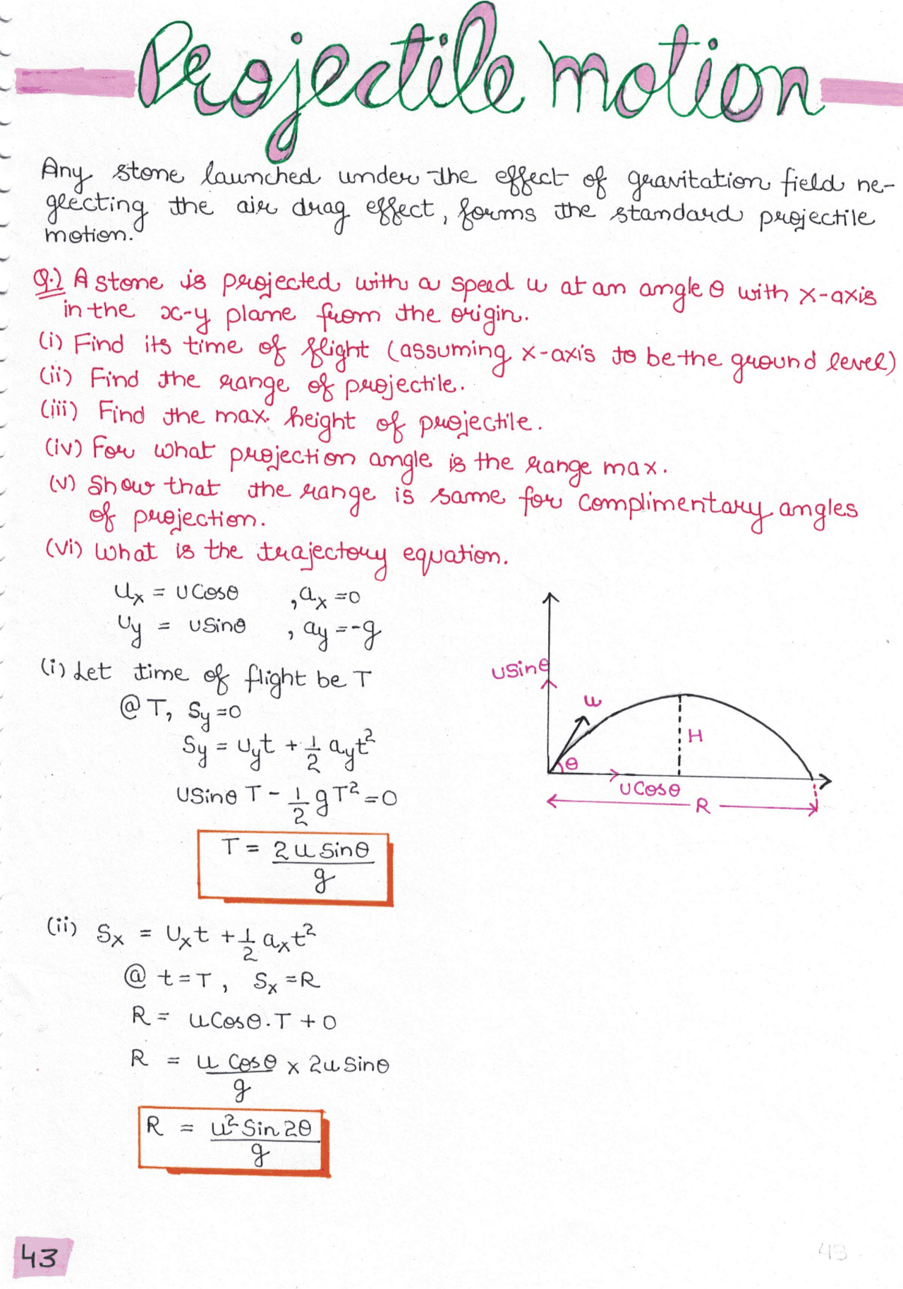 Projectile Motion - Physics | Study notes Physics | Docsity