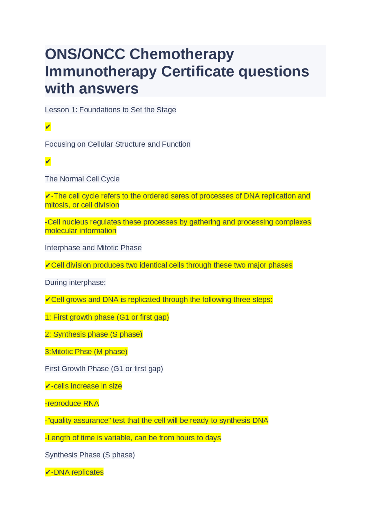 ONS/ONCC Chemotherapy Immunotherapy Certificate questions with answers