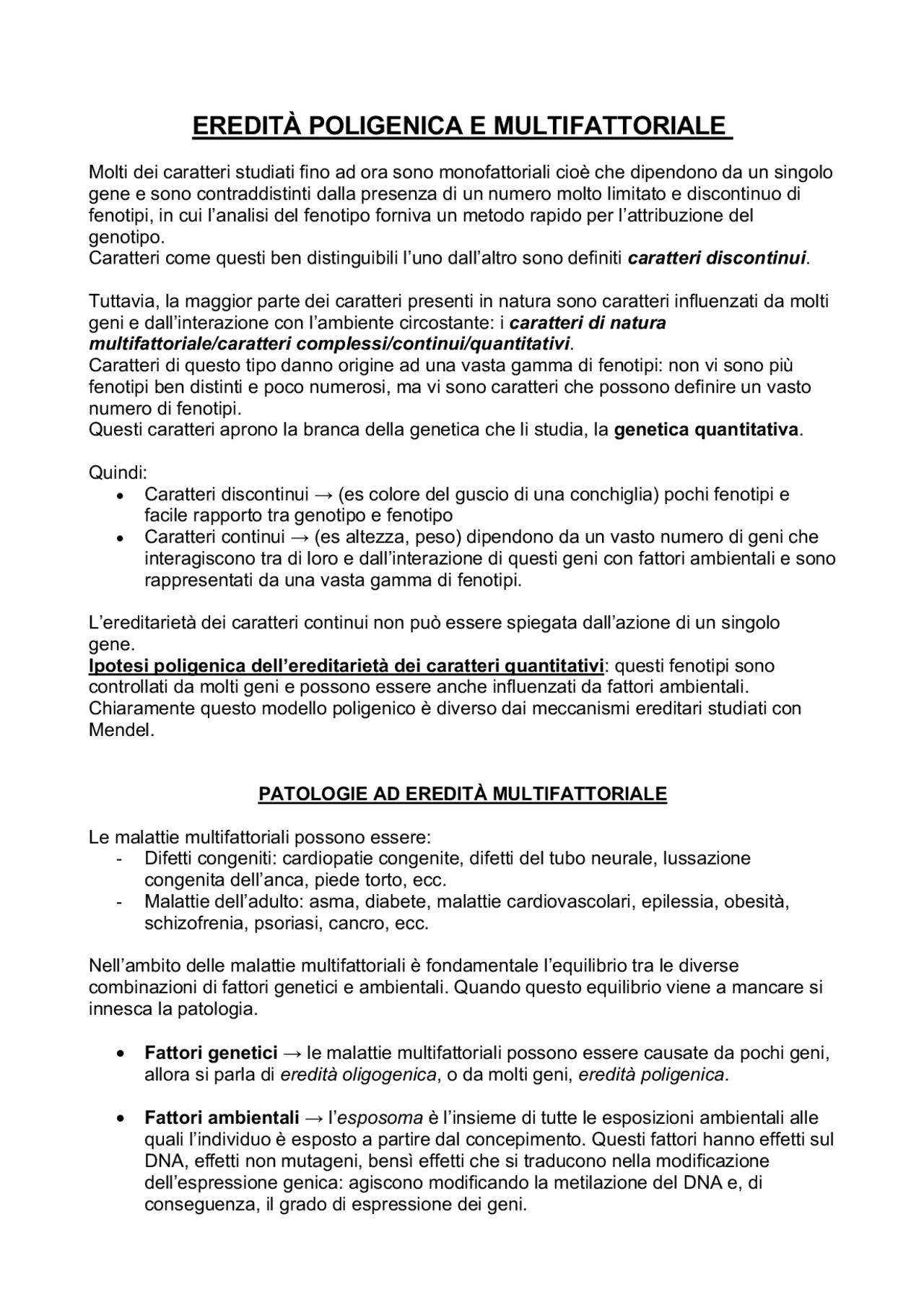 Eredità poligenica e multifattoriale e test predittivi