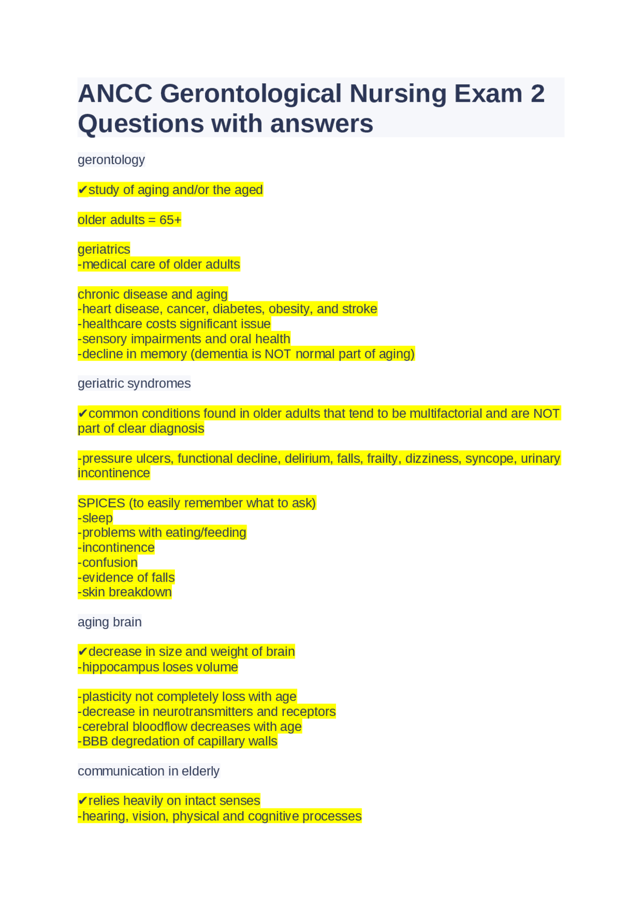 ANCC Gerontological Nursing Exam 2 Questions with answers Exams ANCC Gerontological Nursing Exam 2 Questions with answers Exams