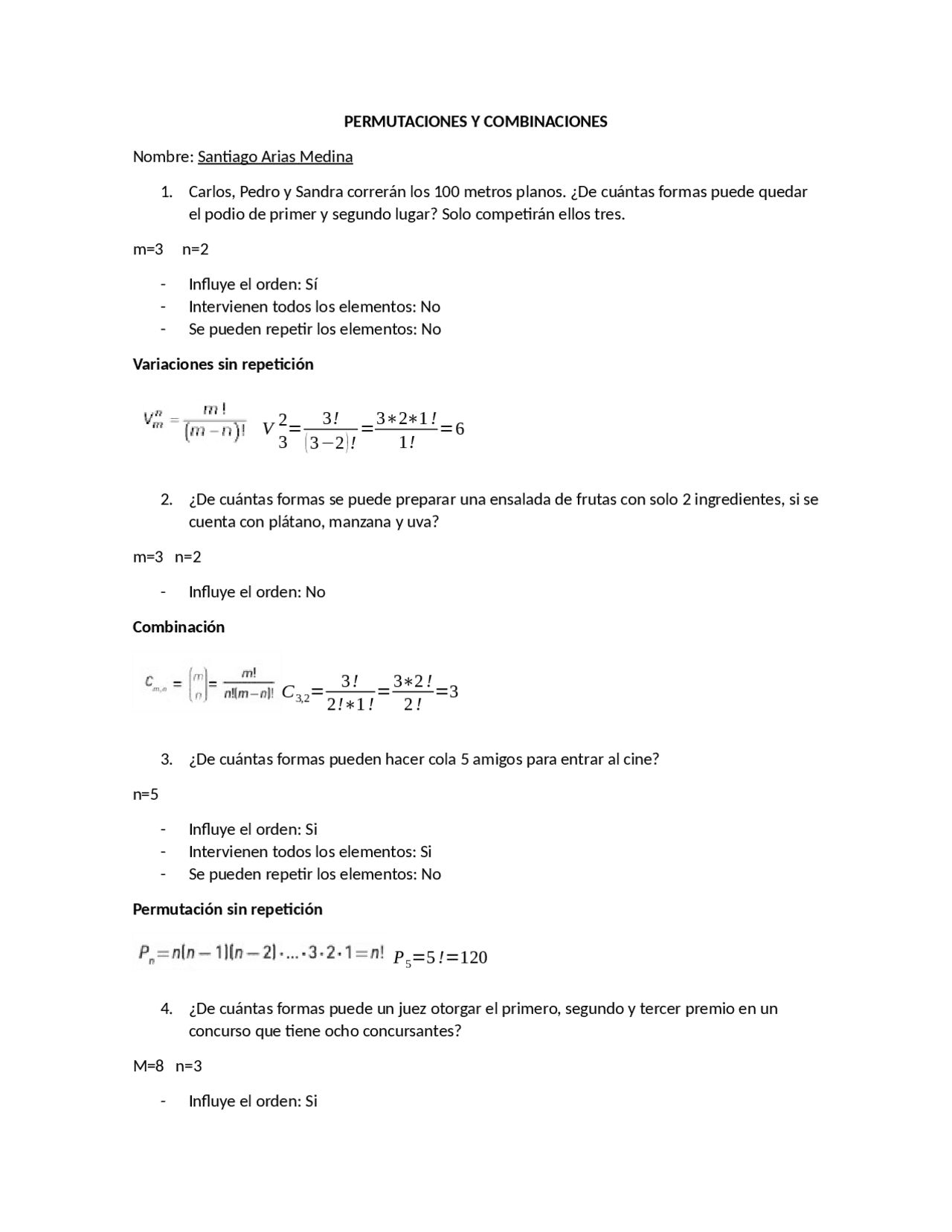 Permutaciones y combinaciones | Ejercicios de Probabilidad | Docsity