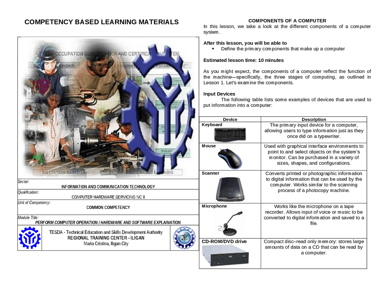 Computer Hardware Servicing TESDA NC II Exam Reviewer: Identifying ...
