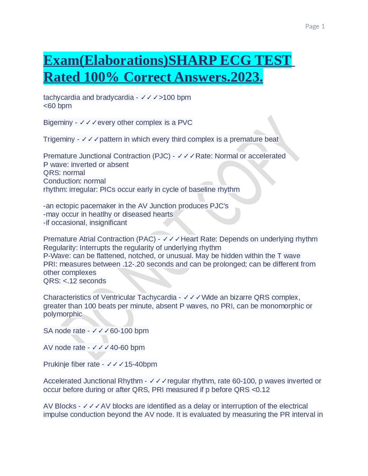 Exam(Elaborations)SHARP ECG TEST Rated 100% Correct Answers.2023 ...