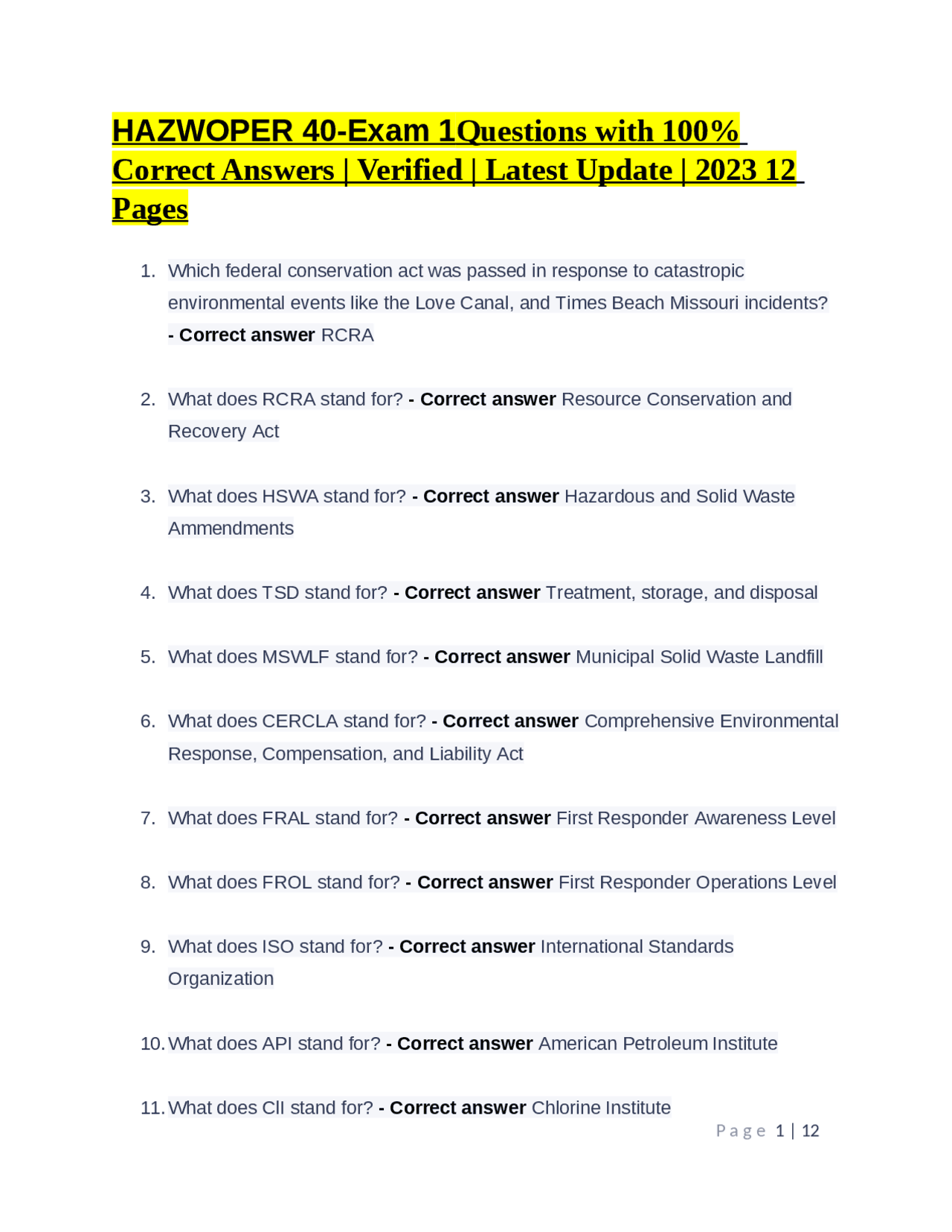 40 Hour Hazwoper Final Exam Answers - Verified Academic Solutions