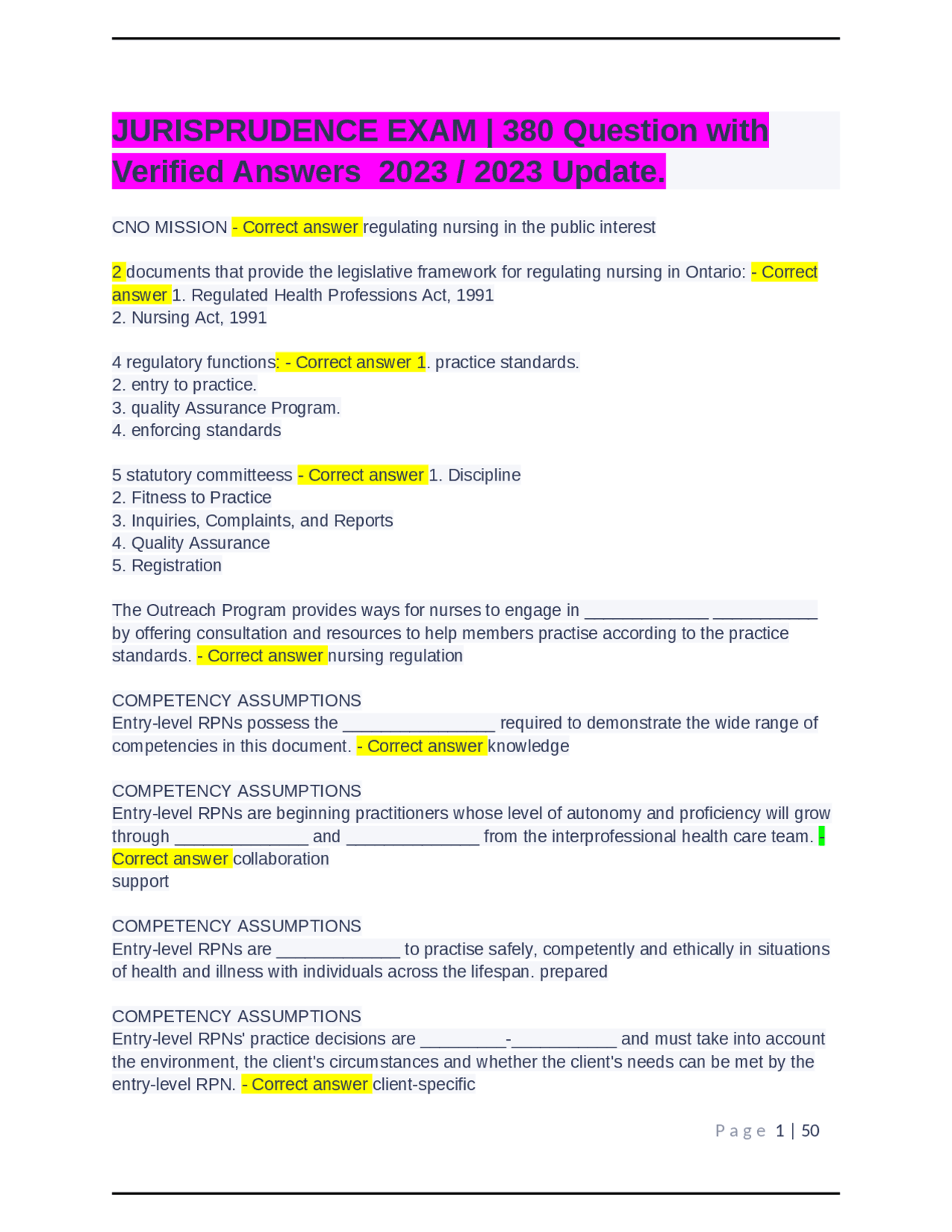 JURISPRUDENCE EXAM | 380 Question with Verified Answers 2023 / 2023 ...
