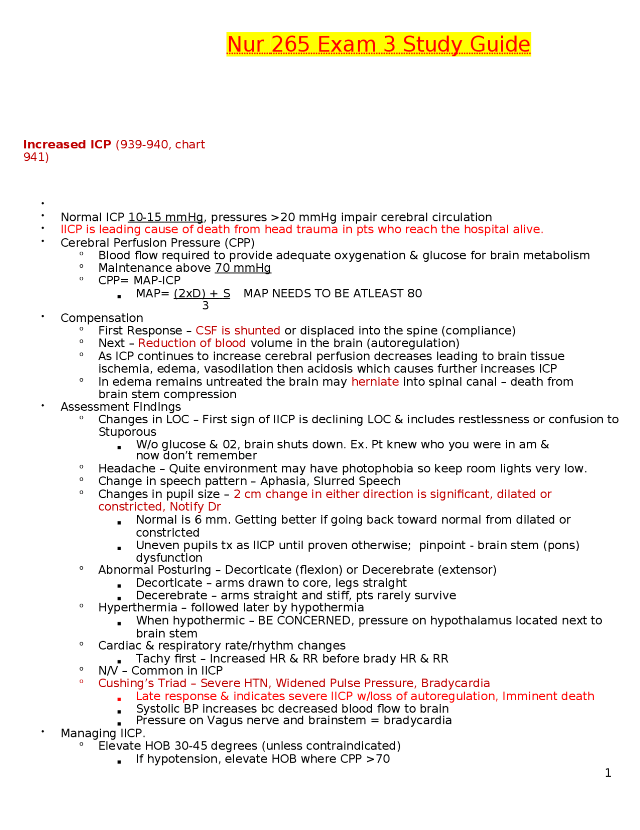 Nur 265 Exam 3 Study Guide | Exams Nursing | Docsity