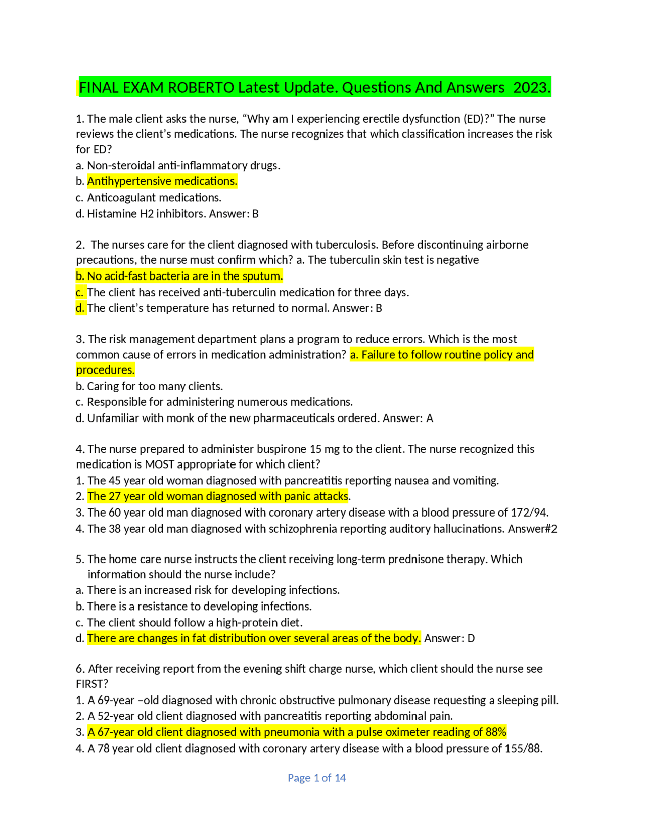Nursing Exam Questions And Answers 2023 Exams Nursing Docsity Nursing Exam Questions And Answers 2023 Exams Nursing Docsity