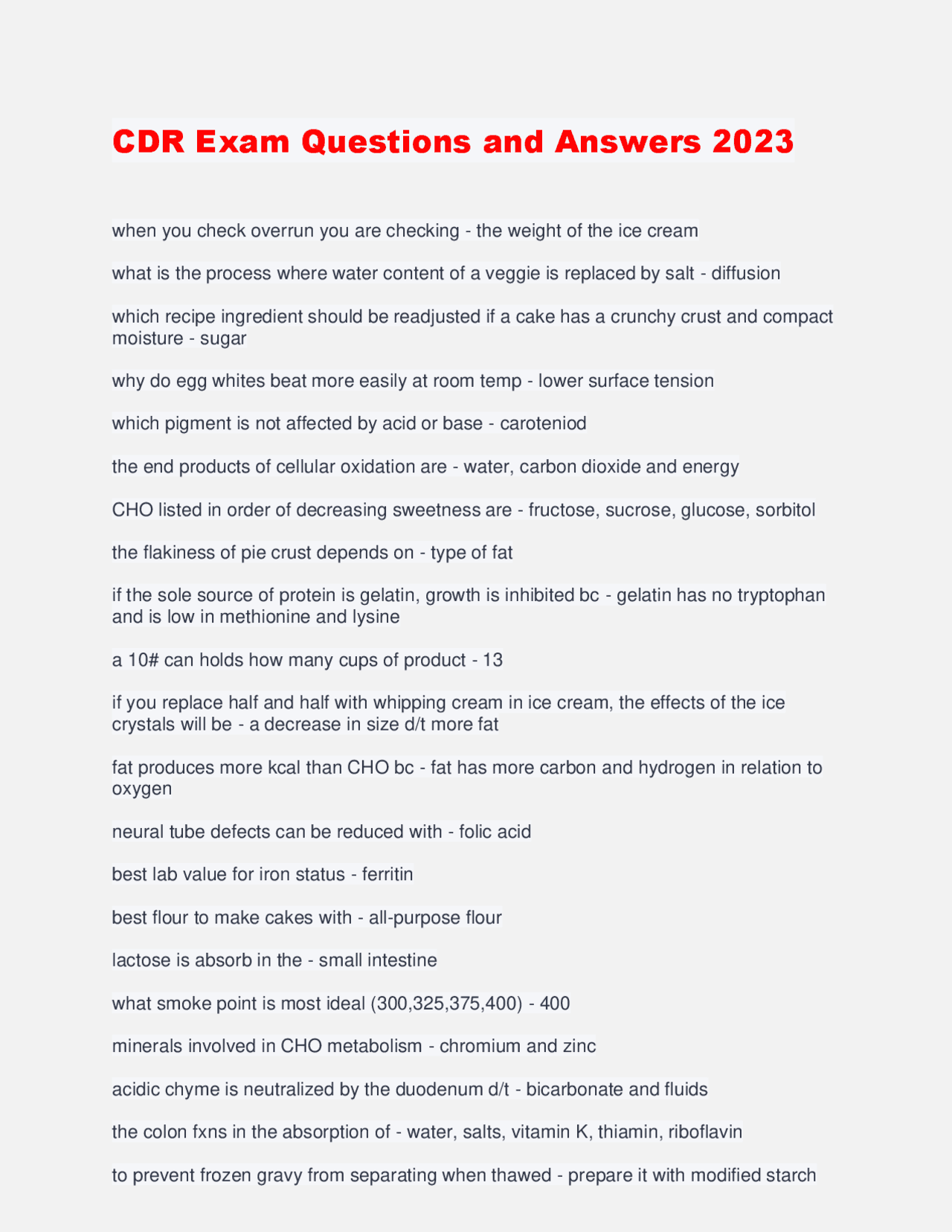CDR Exam Questions and Answers 2023 | Exams Nursing | Docsity