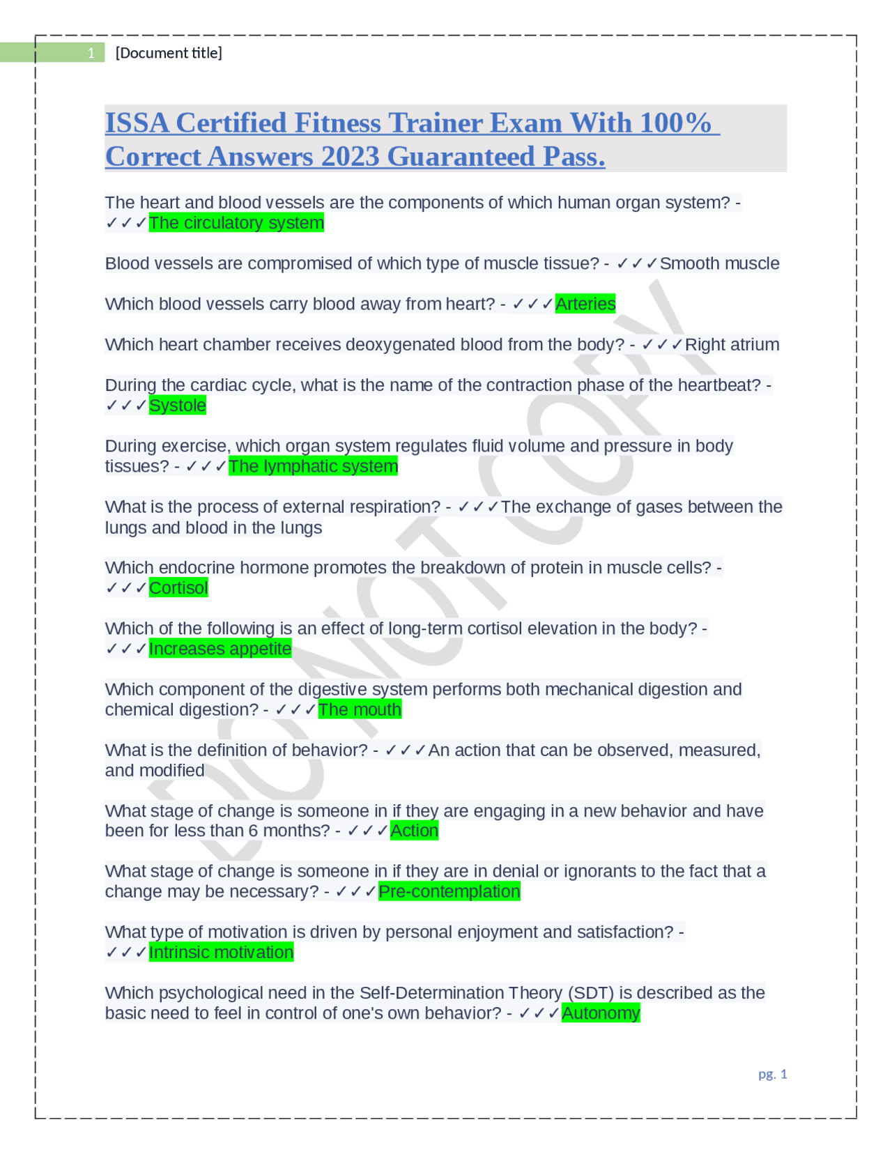 ISSA Certified Fitness Trainer Exam With 100% Correct Answers 2023 ...