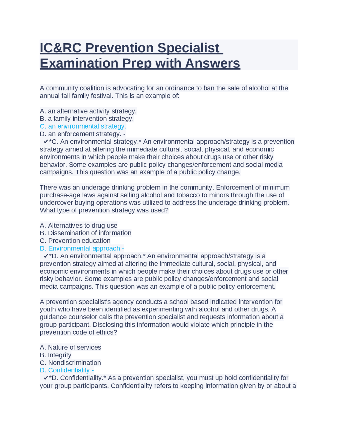 IC&RC Prevention Specialist Examination Prep with Answers | Exams ...