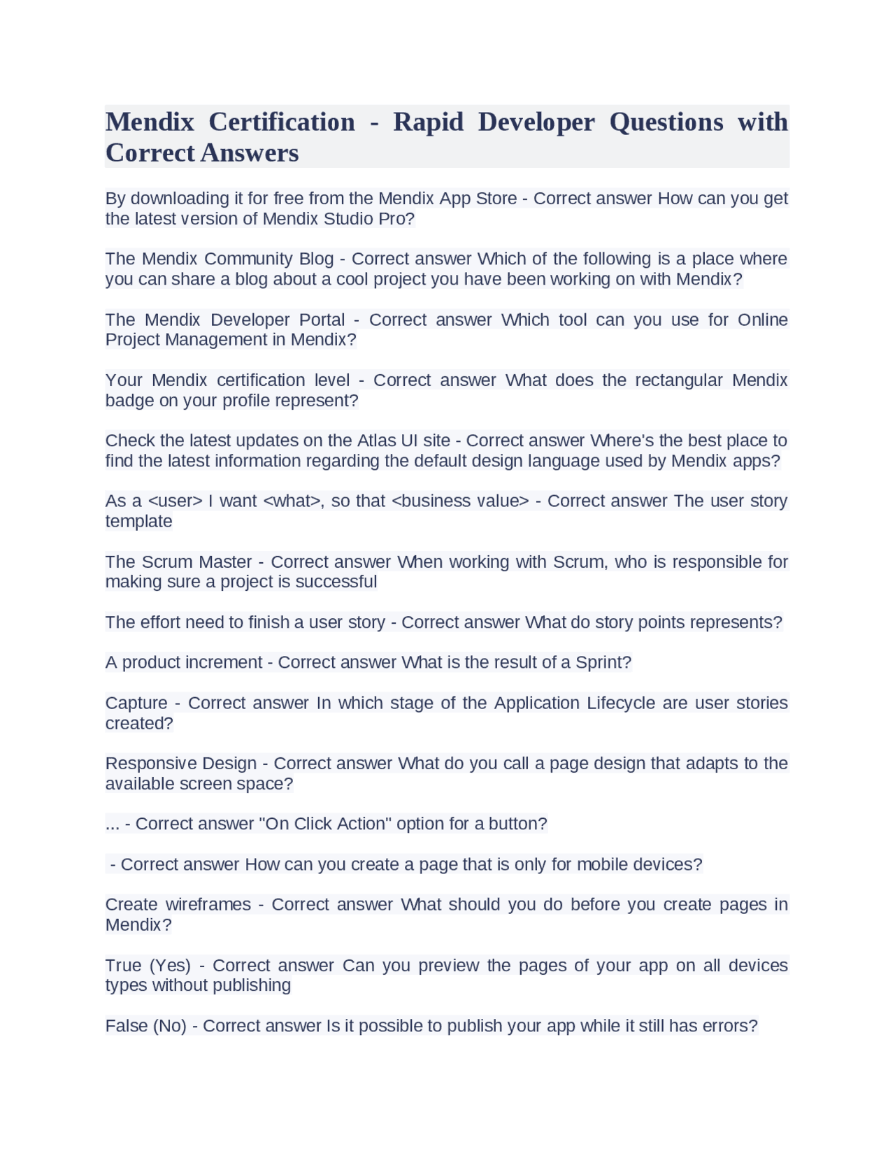 Mendix Certification - Rapid Developer Questions with Correct Answers ...