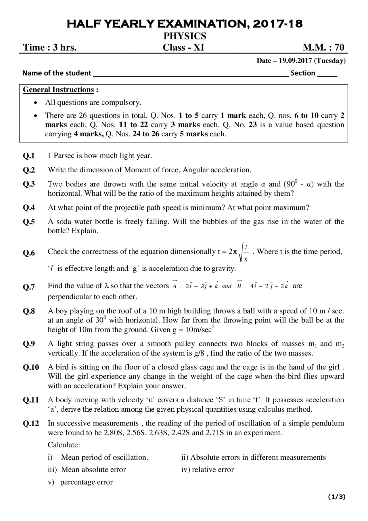Sample Paper Of Physics class 12 Exams Physics Docsity Sample paper of physics class 12 exams physics docsity