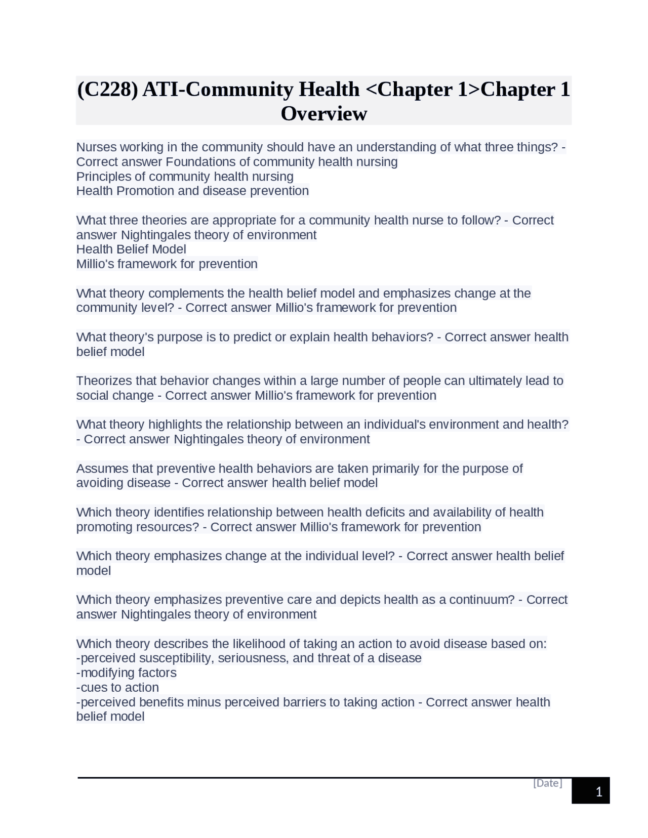 (C228) ATI-Community Health Chapter 1 Overview | Exams Community Health ...