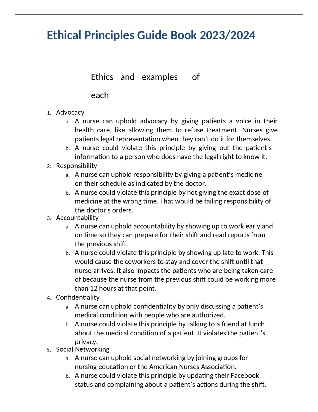 Ethical Principles Guide Book 2023/2024 | Exams Medical ethics | Docsity