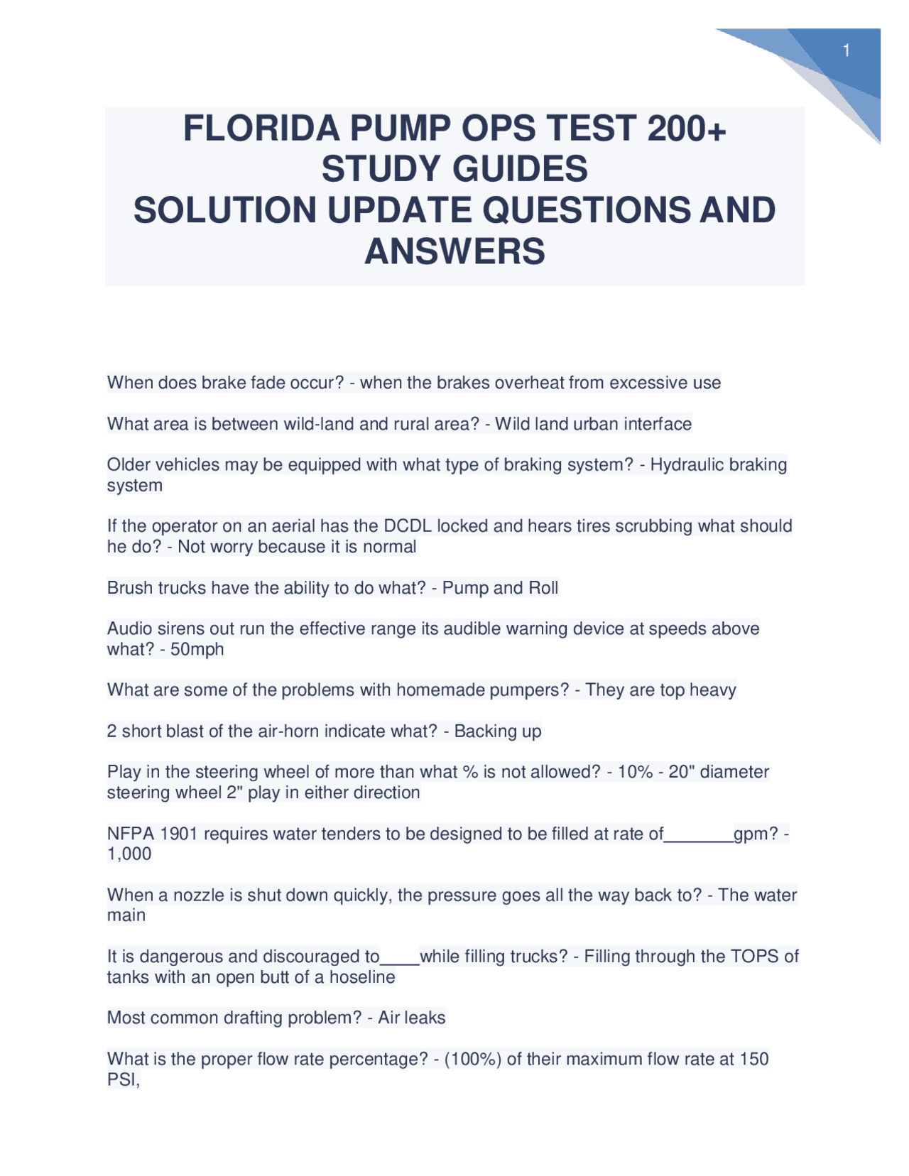 FLORIDA PUMP OPS TEST 200+ STUDY GUIDES SOLUTION UPDATE QUESTIONS AND ...