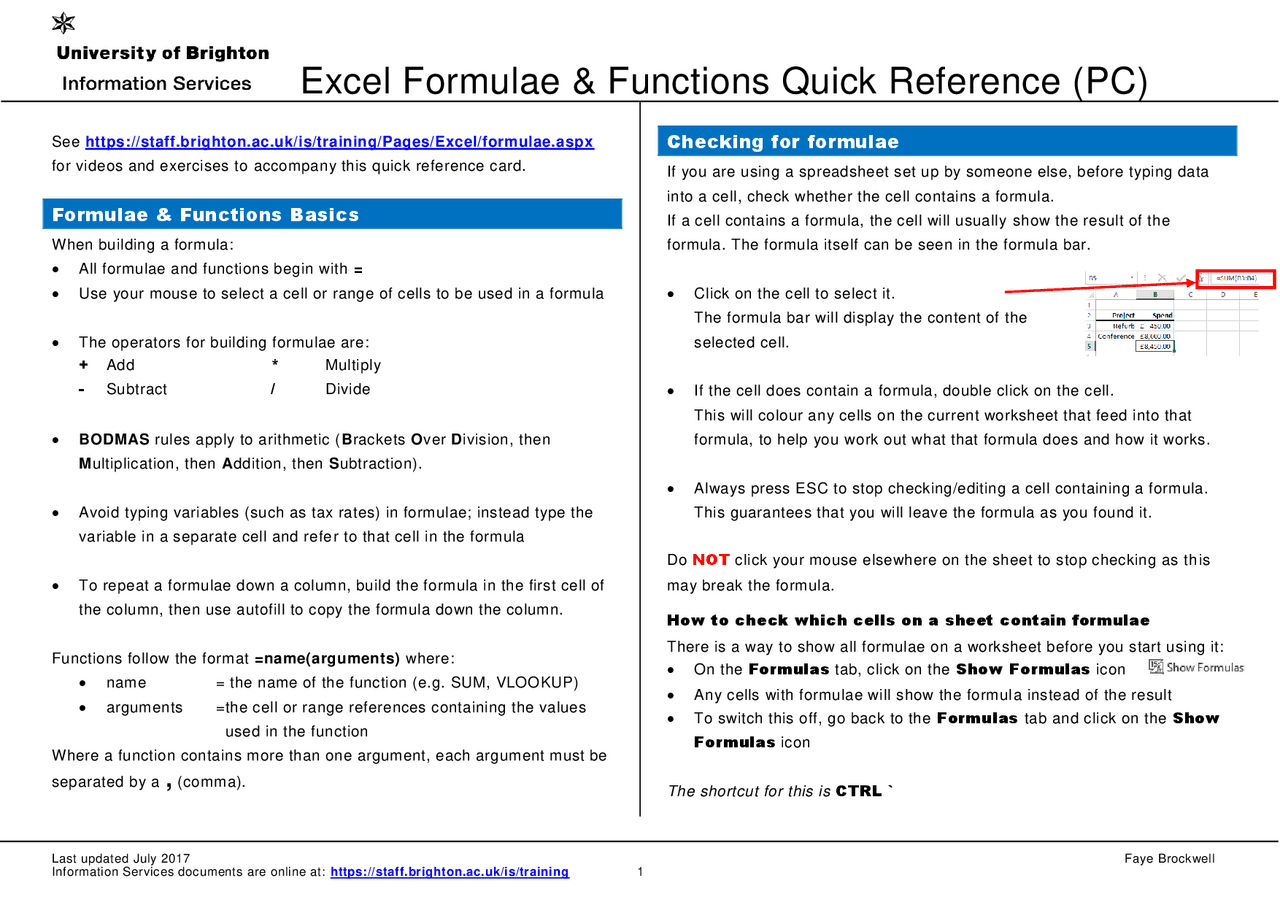 Excell Formula Notes Process MS EXCELL FORMULA LIST | Study notes Computer science | Docsity