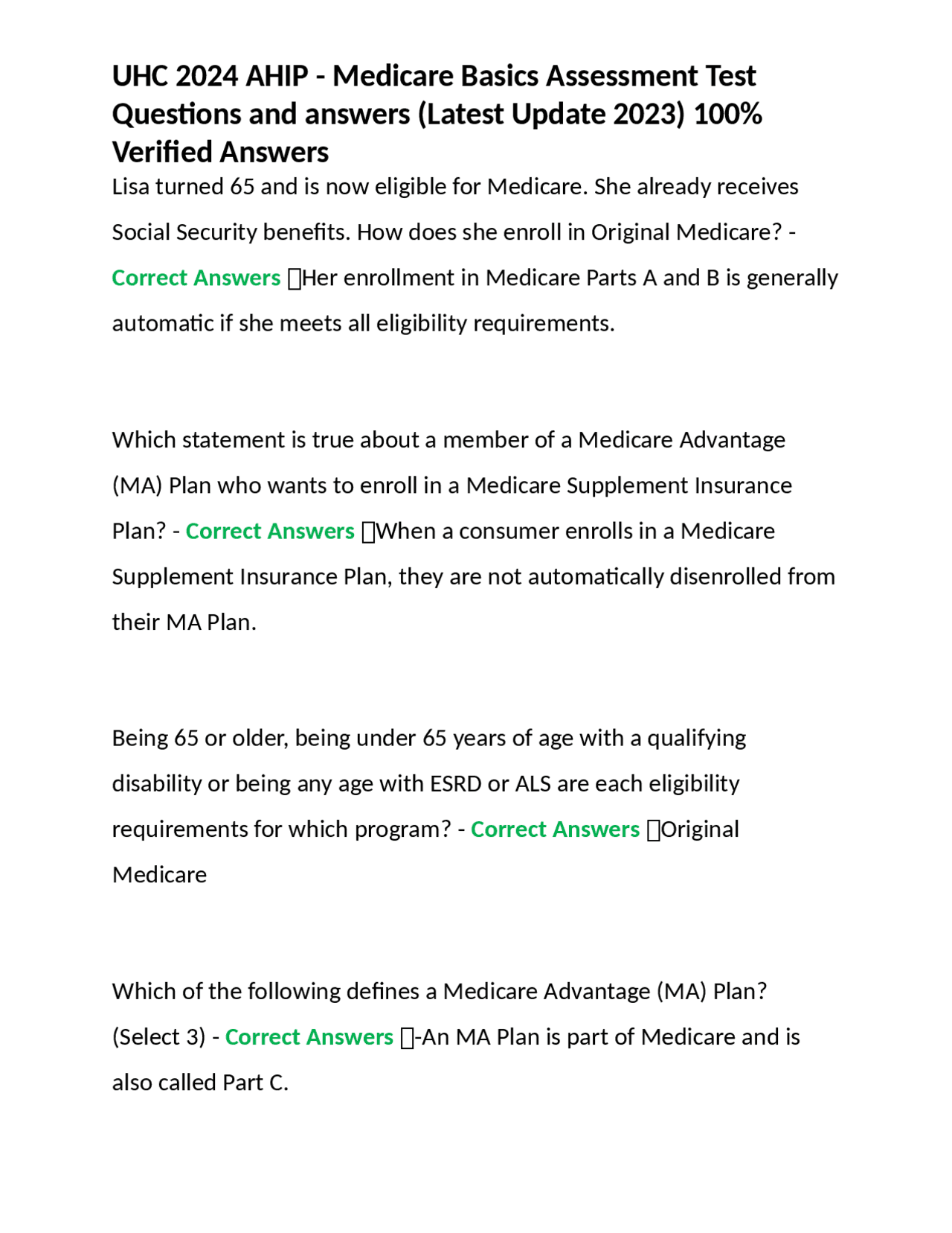 UHC 2025 AHIP Medicare Basics Assessment Test Questions and answers