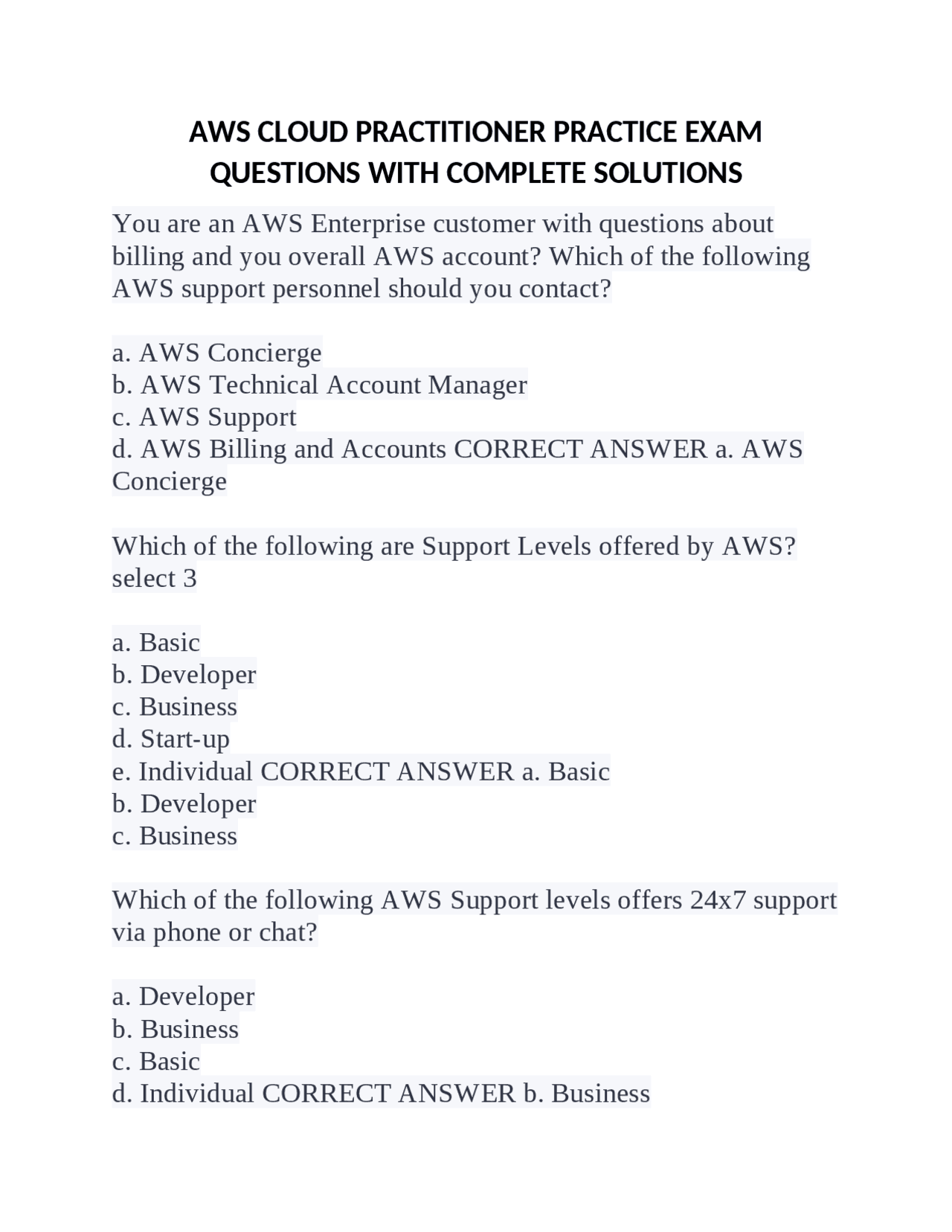 AWS CLOUD PRACTITIONER PRACTICE EXAM QUESTIONS WITH COMPLETE SOLUTIONS Aws cloud practitioner practice exam questions with complete solutions