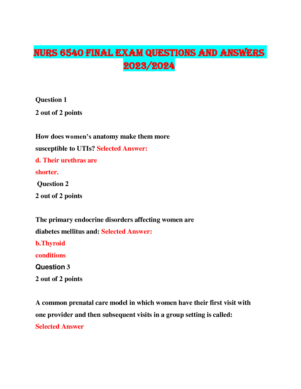 NURS 6540 FINAL EXAM QUESTIONS AND ANSWERS 2023-2024 | Exams Nursing ...