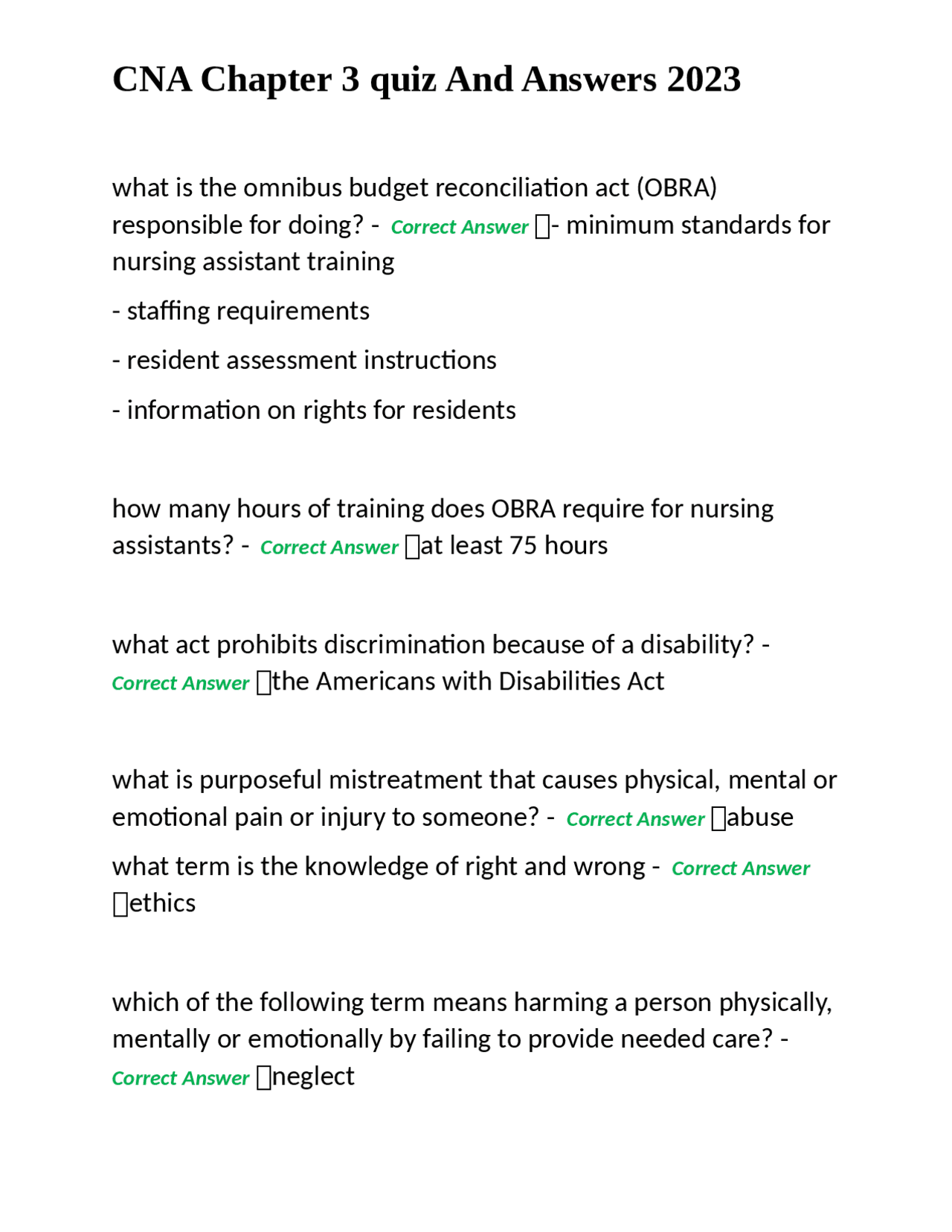 Cna Chapter 3 Quiz And Answers 2023 Exams Nursing Docsity Cna Chapter 3 Quiz And Answers 2023 Exams Nursing Docsity