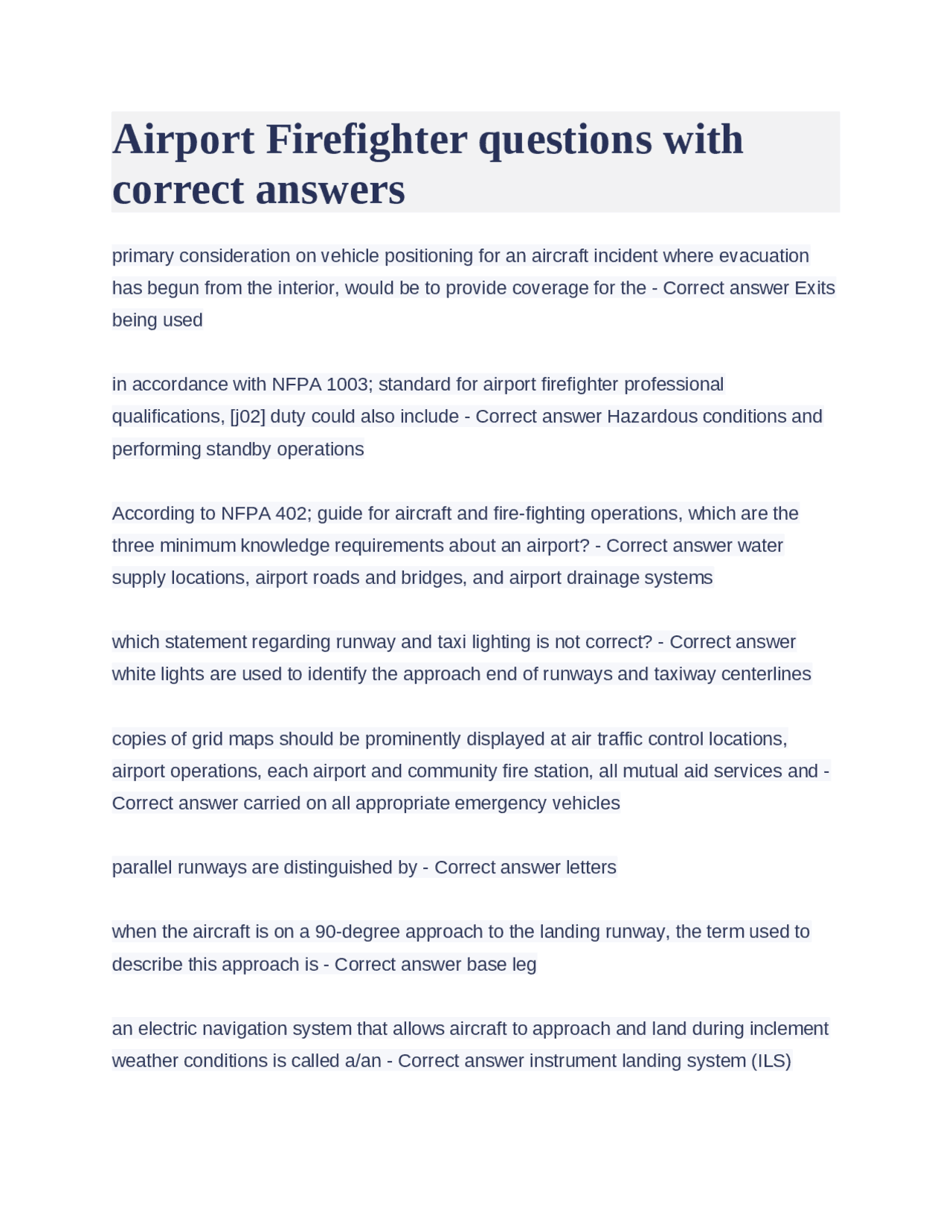 Airport Firefighter questions with correct answers | Exams Community ...