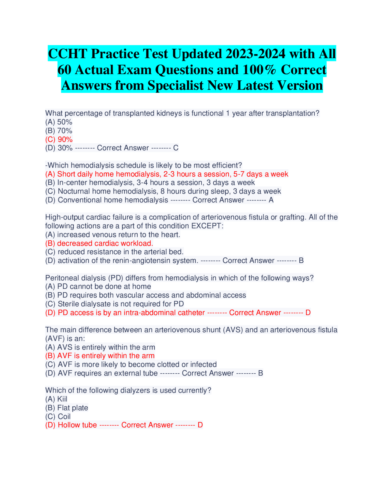 CCHT Practice Test Updated 2023-2024 with All 60 Actual Exam Questions ...