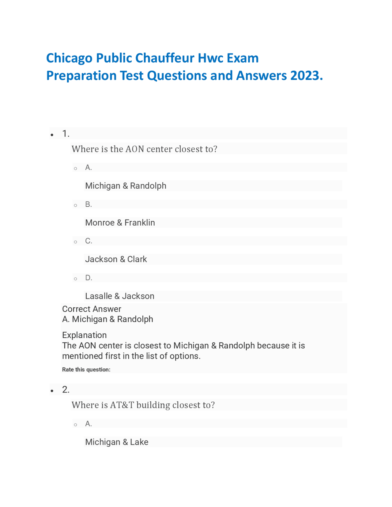 Testing At Hwc List.pdf Chicago Public Chauffeur Hwc Exam Preparation Test Questions and ...