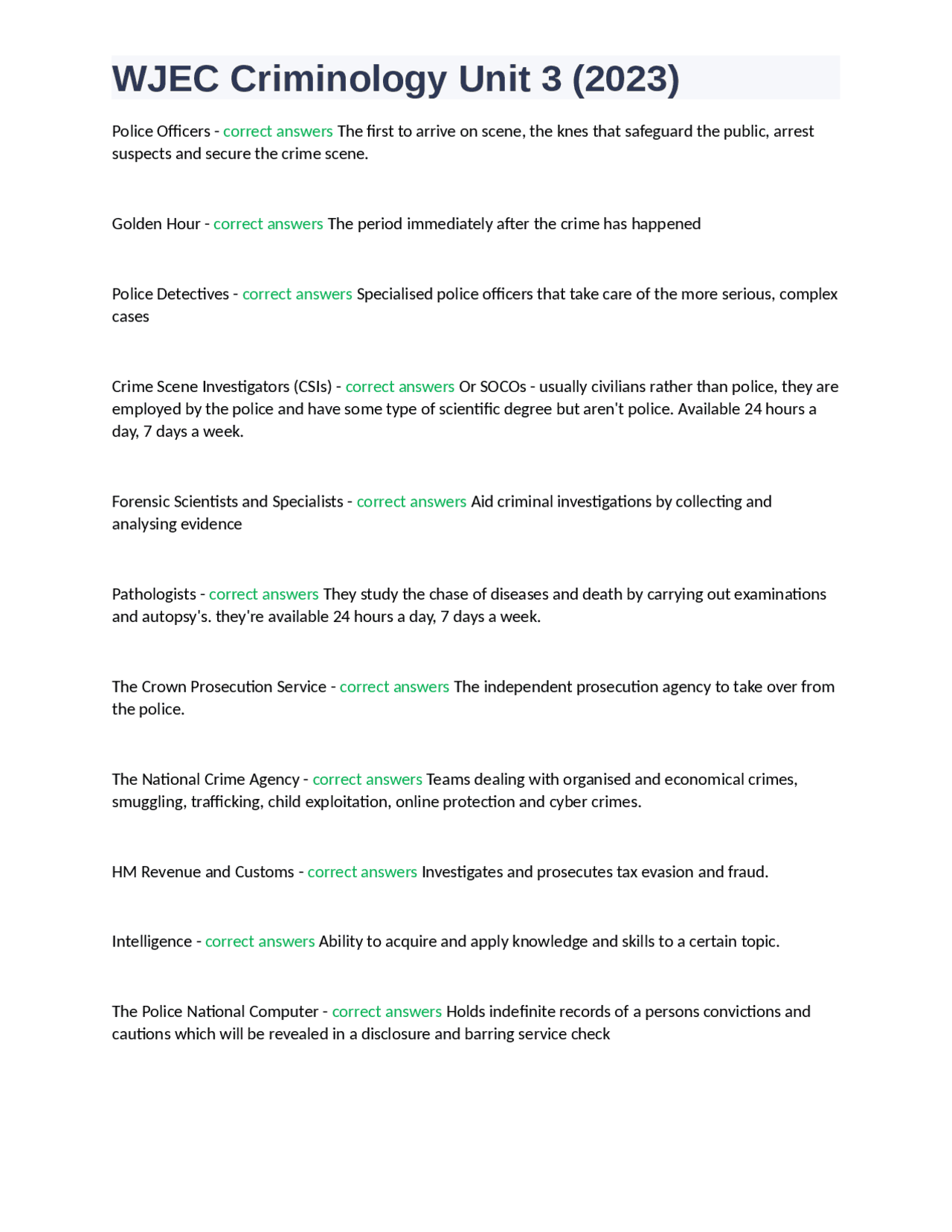 WJEC Criminology Unit 3 (2023) Exams Nursing Docsity