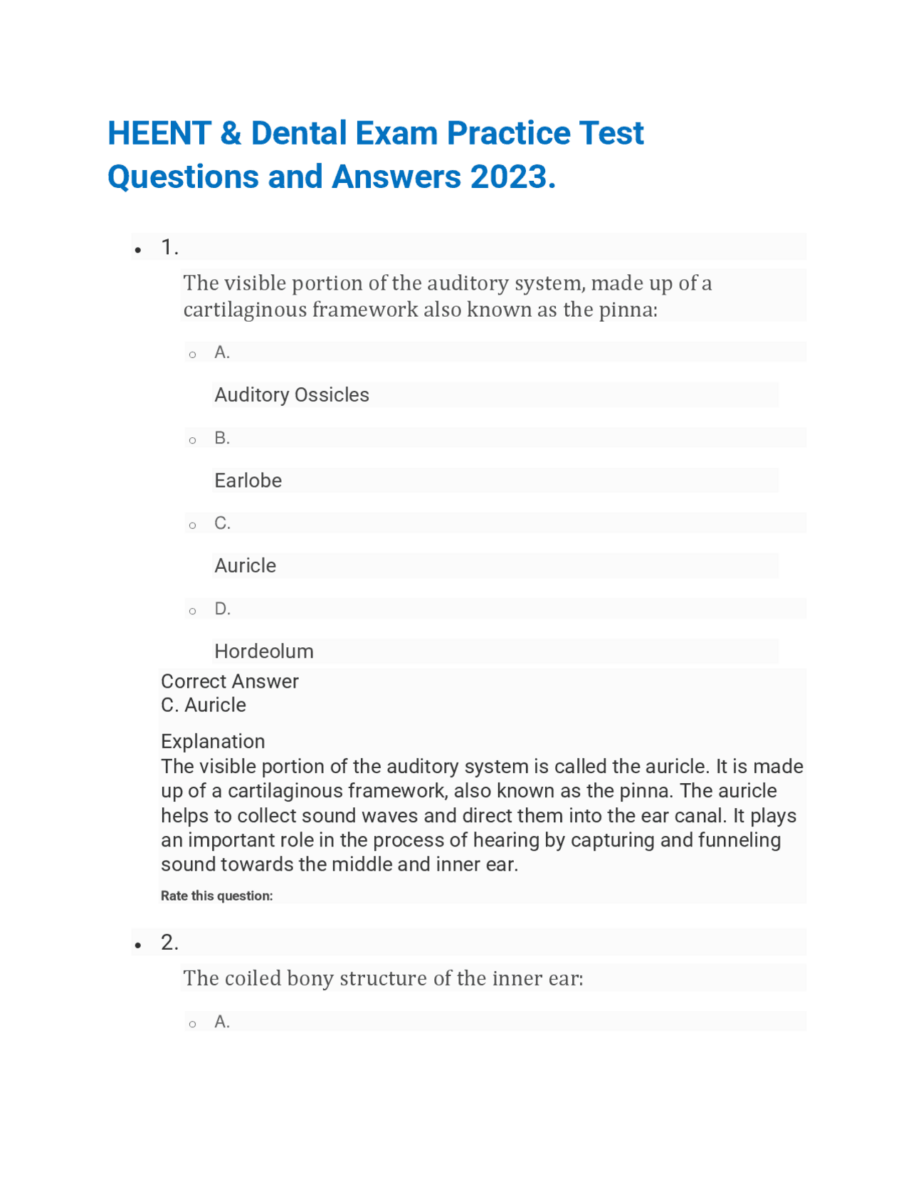 HEENT & Dental Exam Practice Test Questions and Answers 2023. Exams