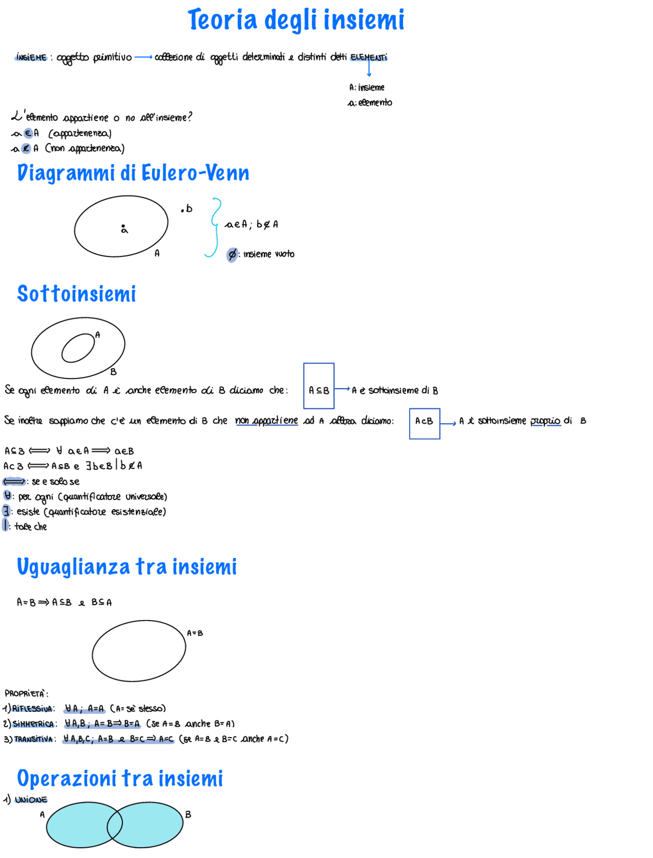 Insiemi Teoria degli insiemi | Appunti di Matematica Generale | Docsity