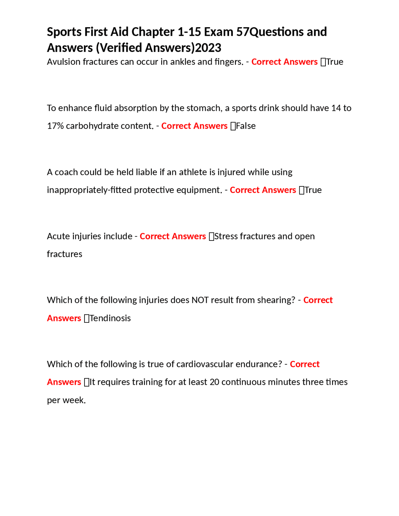 Sports First Aid Chapter 115 Exam 57Questions and Answers (Verified